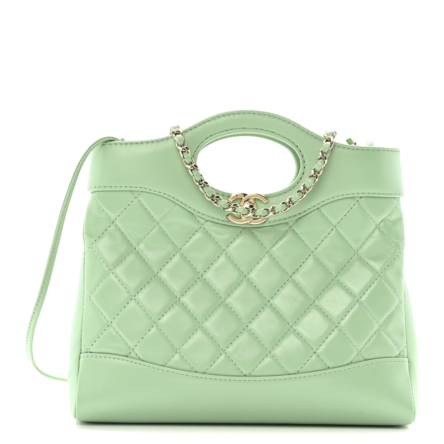 Shiny Lambskin Quilted Mini 31 Shopping Bag Light Green