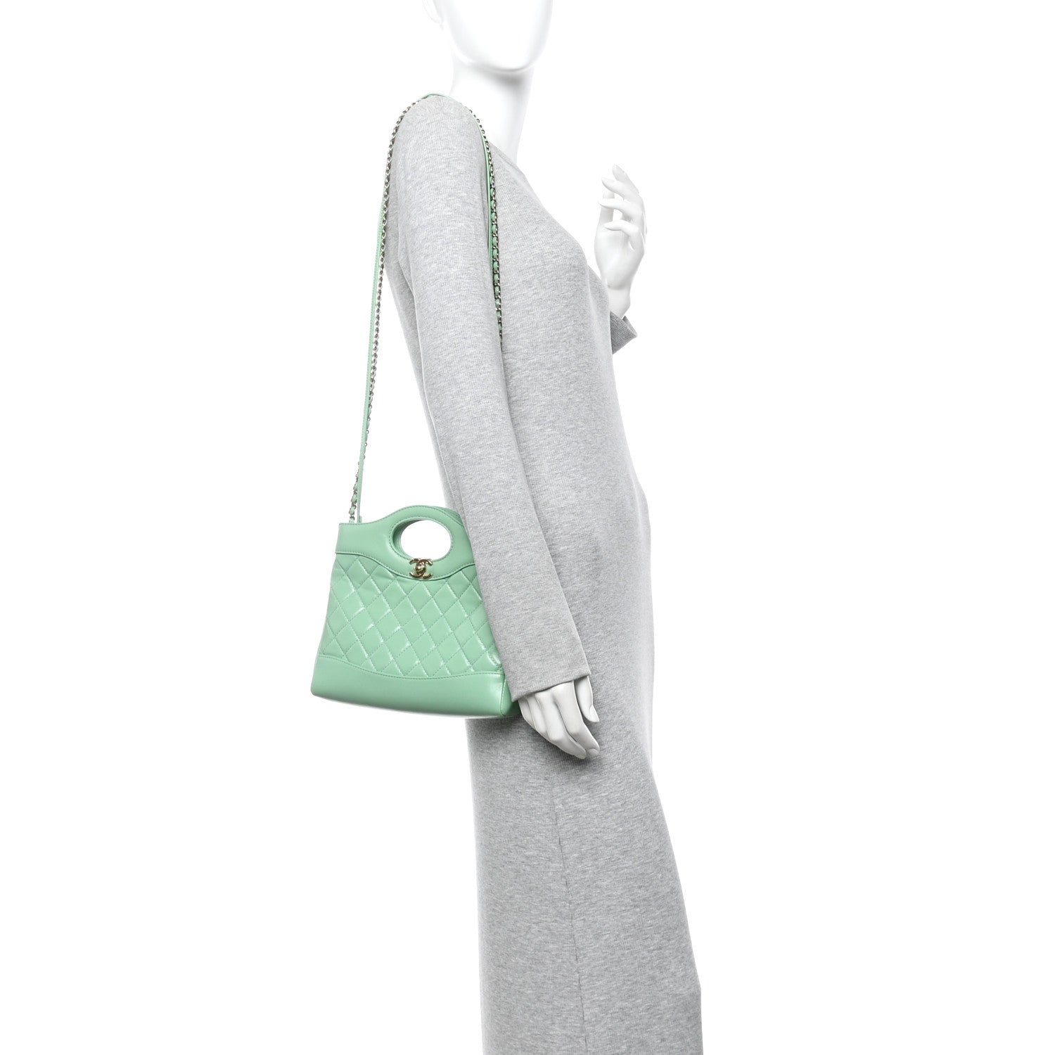 Shiny Lambskin Quilted Mini 31 Shopping Bag Light Green — view 2