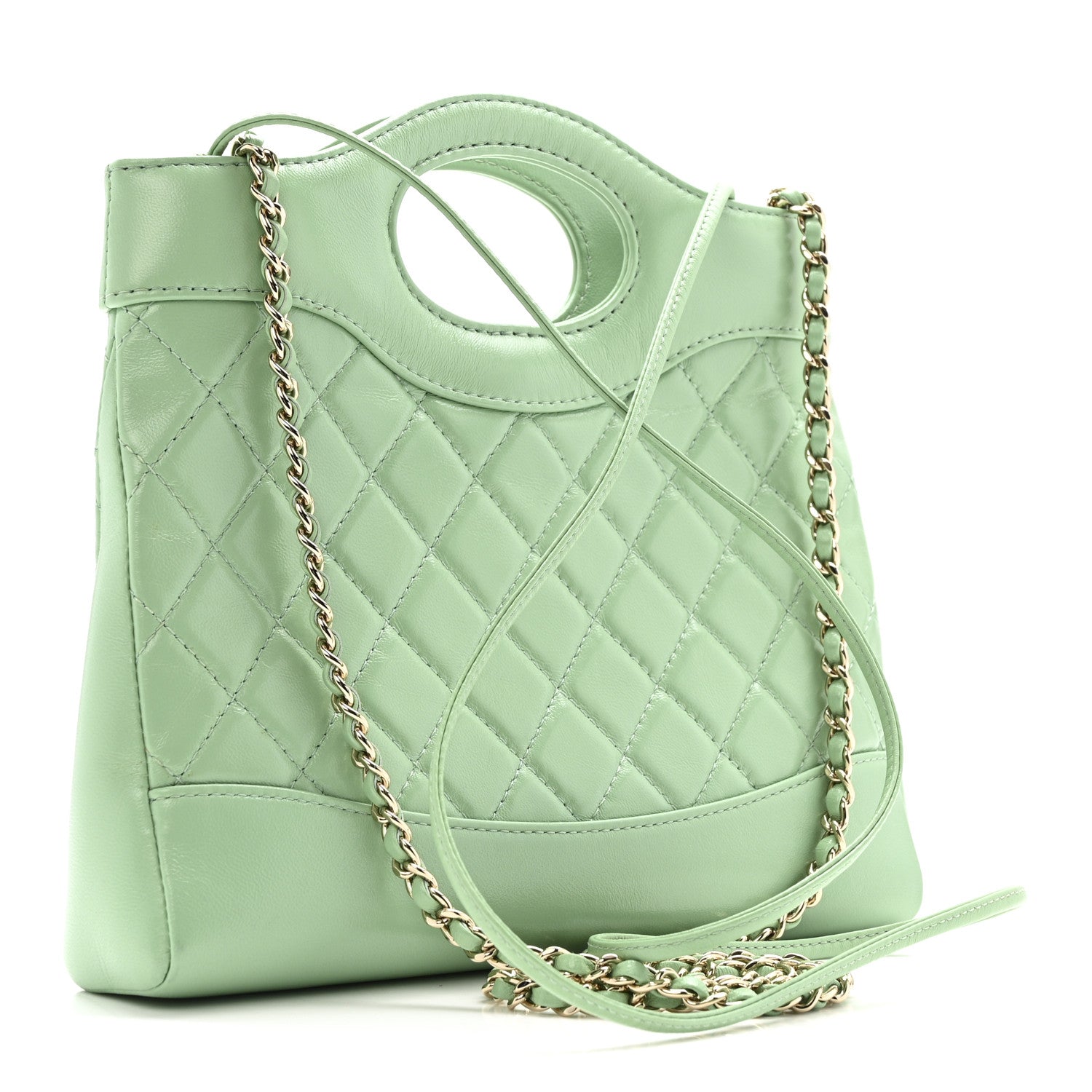 Shiny Lambskin Quilted Mini 31 Shopping Bag Light Green — view 3