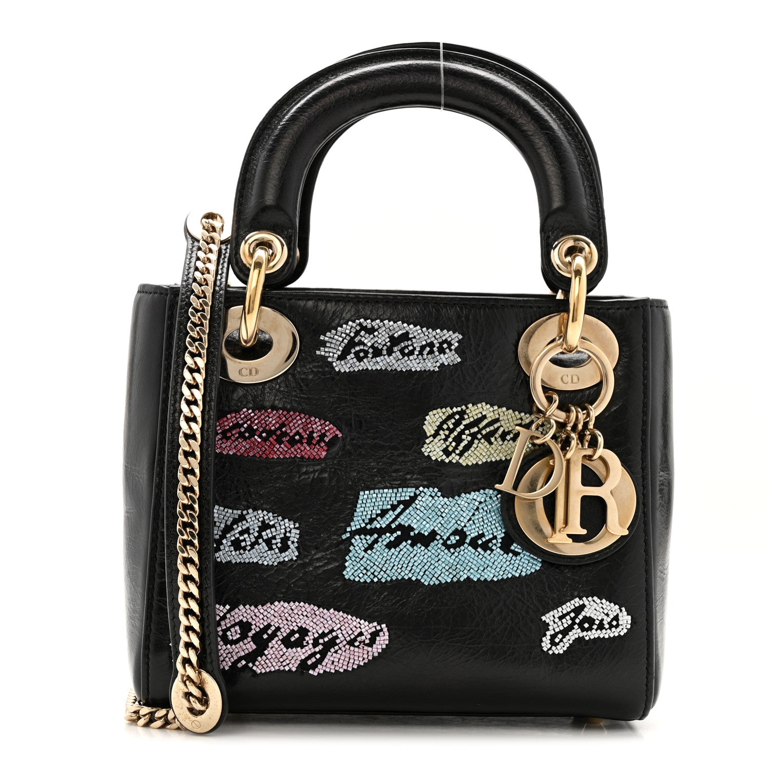 Calfskin Beaded Mini Lady Dior Black