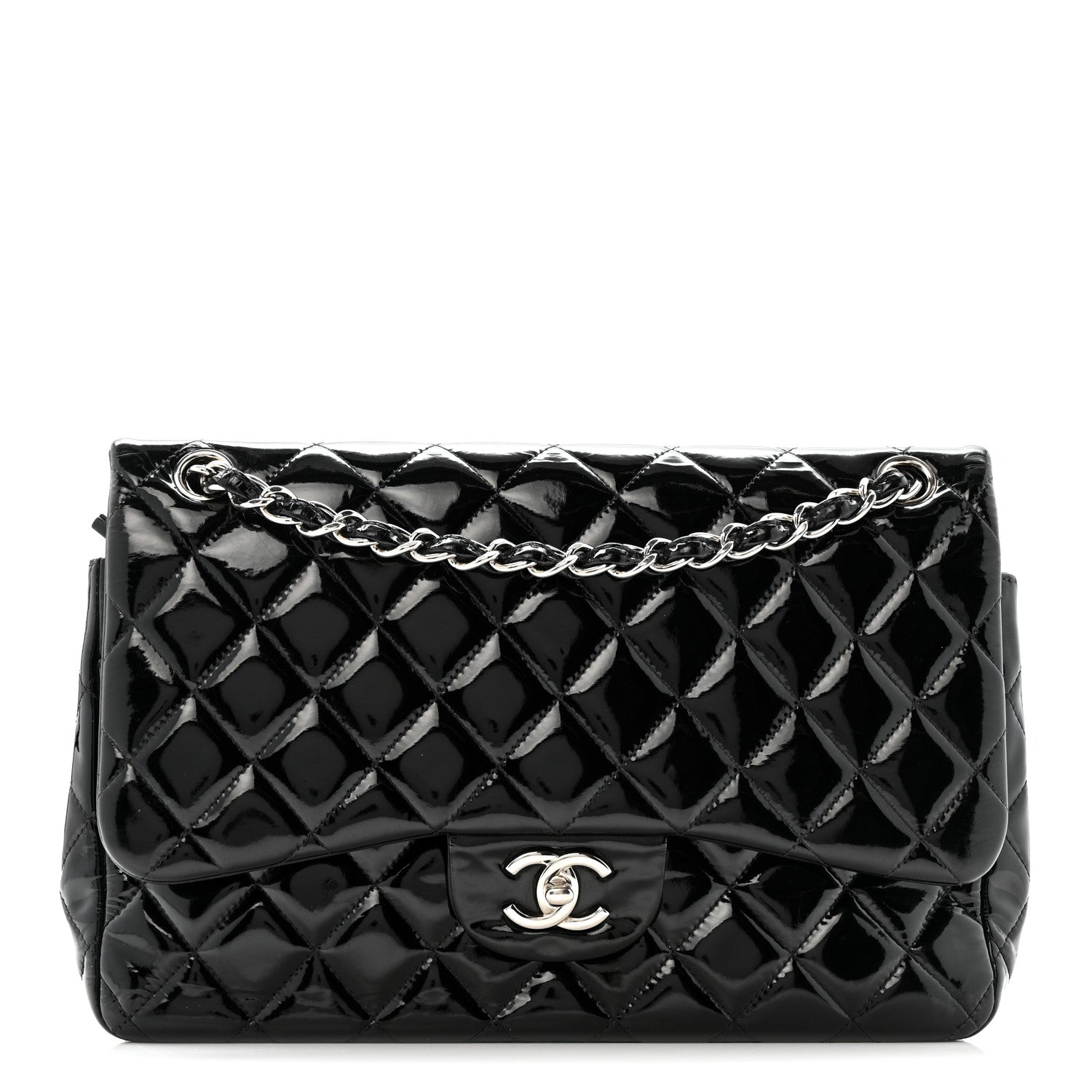 Patent Quilted Jumbo Double Flap Black