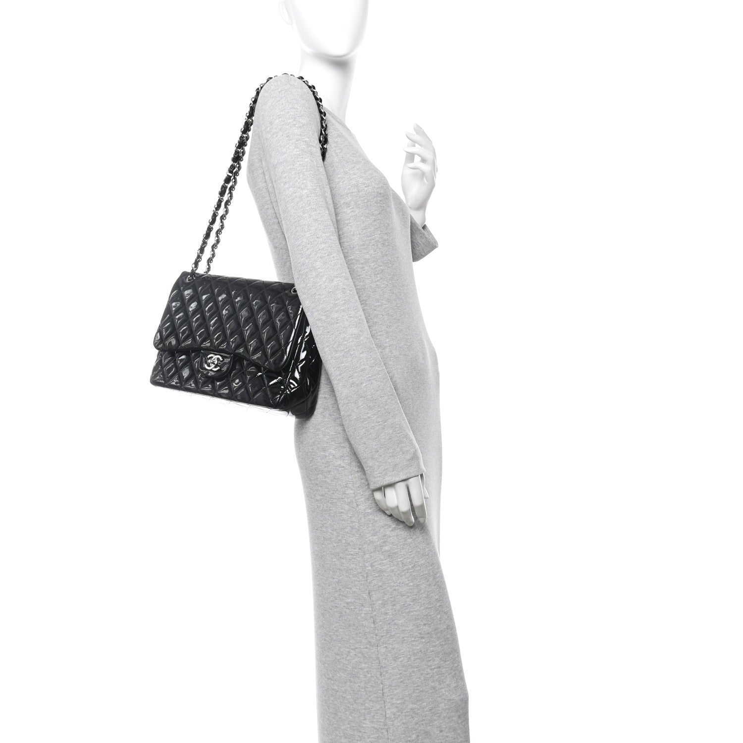 Patent Quilted Jumbo Double Flap Black — view 2
