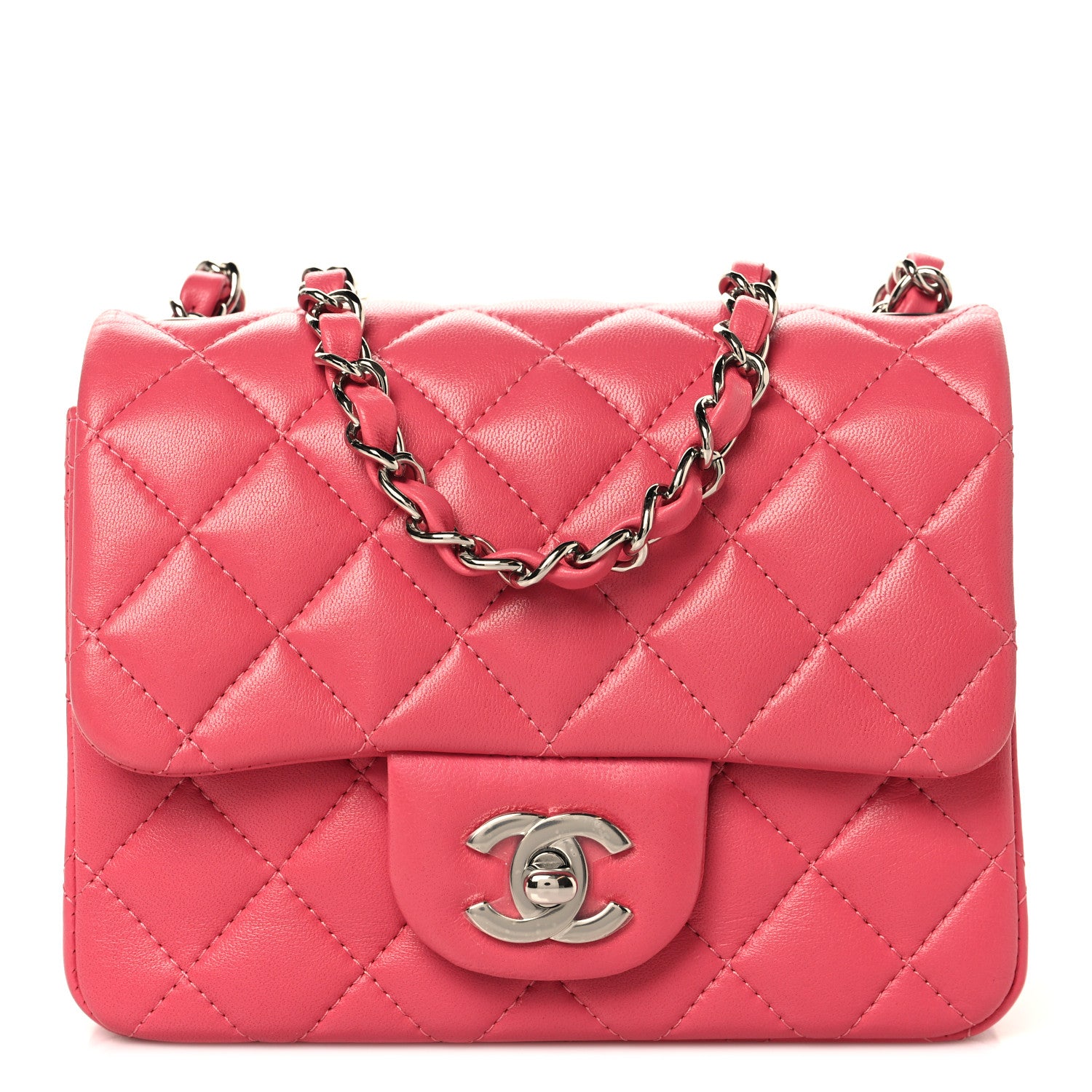 Lambskin Quilted Mini Square Flap Pink — view 1
