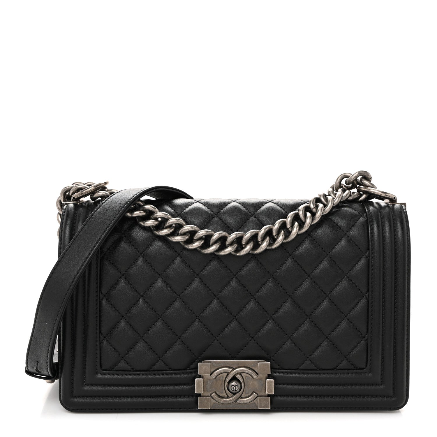 Lambskin Quilted Medium Boy Flap Black