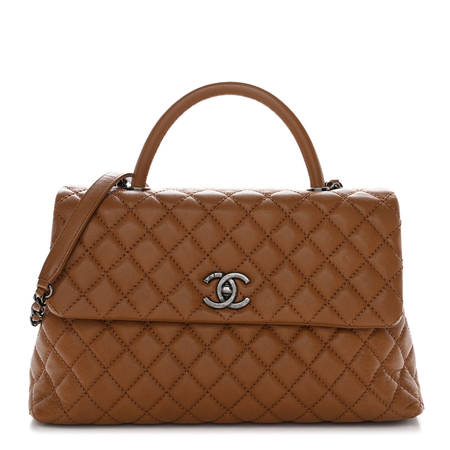 Caviar Quilted Medium Coco Handle Flap Camel