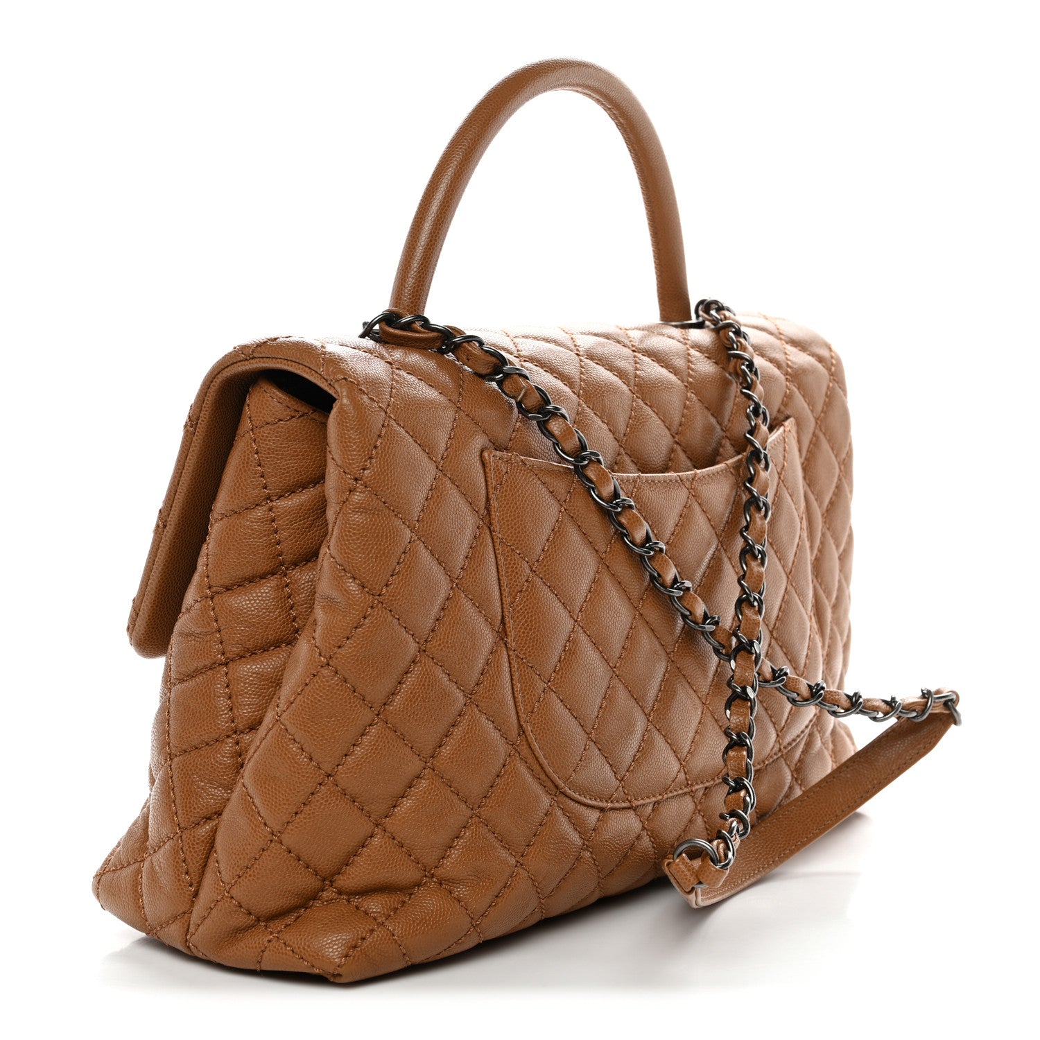 Caviar Quilted Medium Coco Handle Flap Camel — view 3