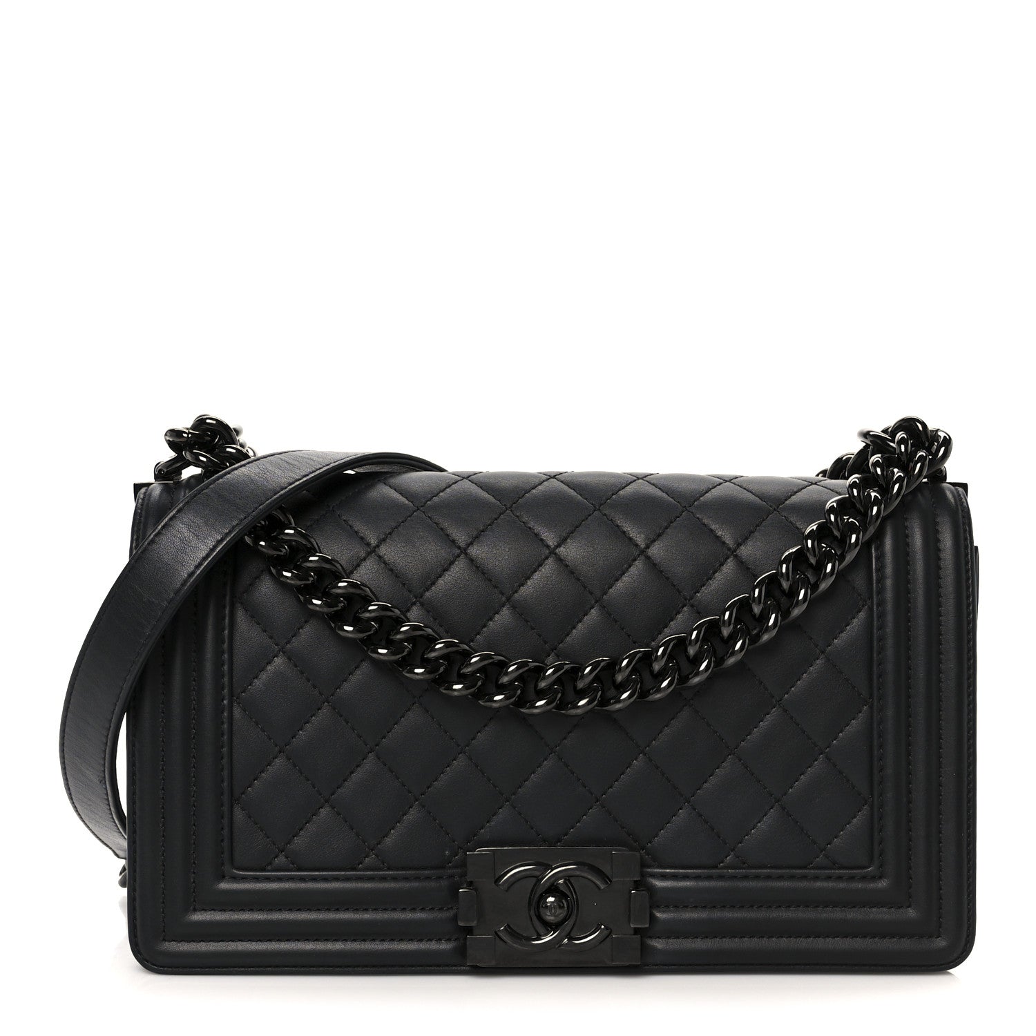 Calfskin Quilted Medium Boy Flap So Black