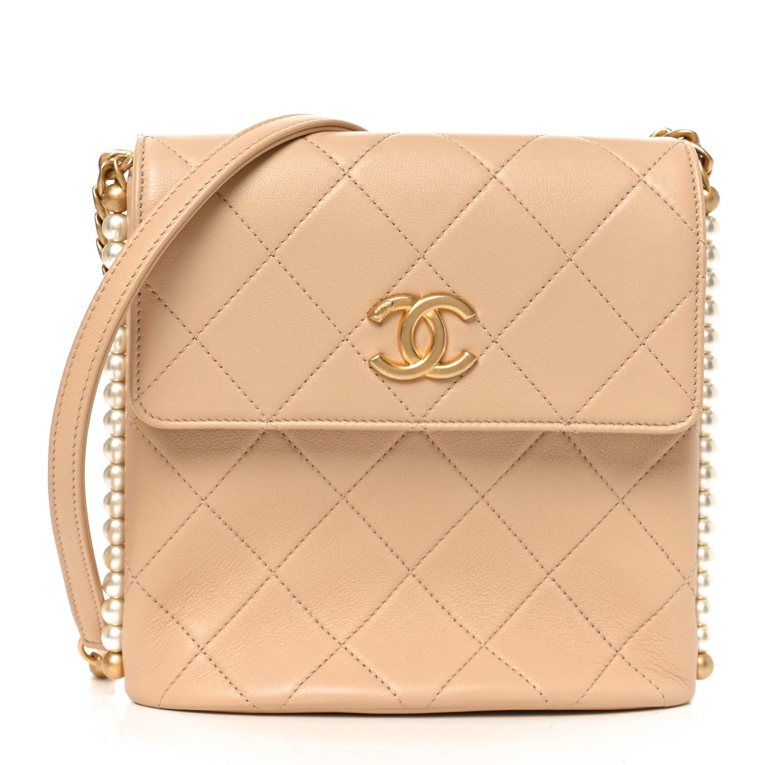 Calfskin Quilted Pearl Small Hobo Bag Beige
