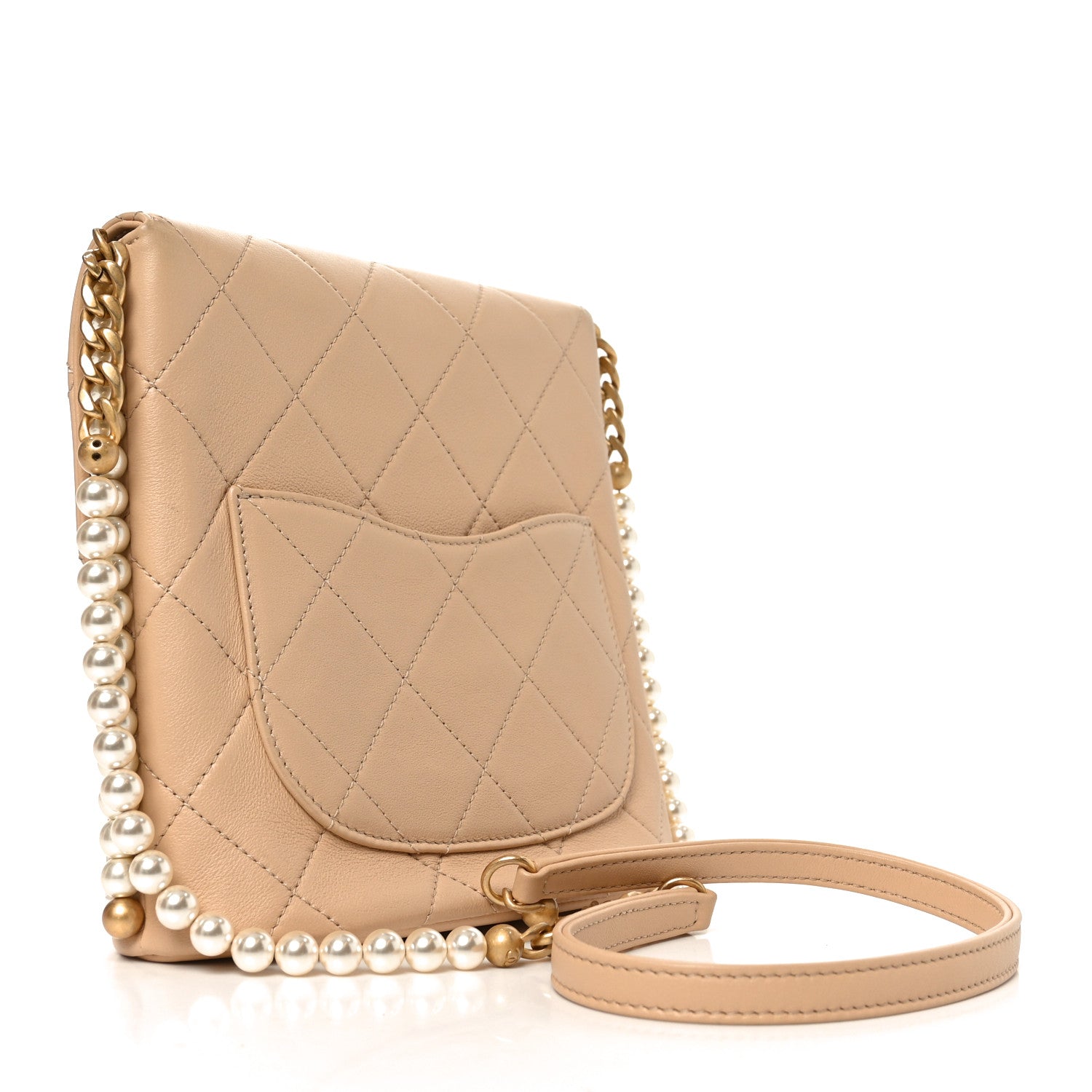 Calfskin Quilted Pearl Small Hobo Bag Beige — view 3