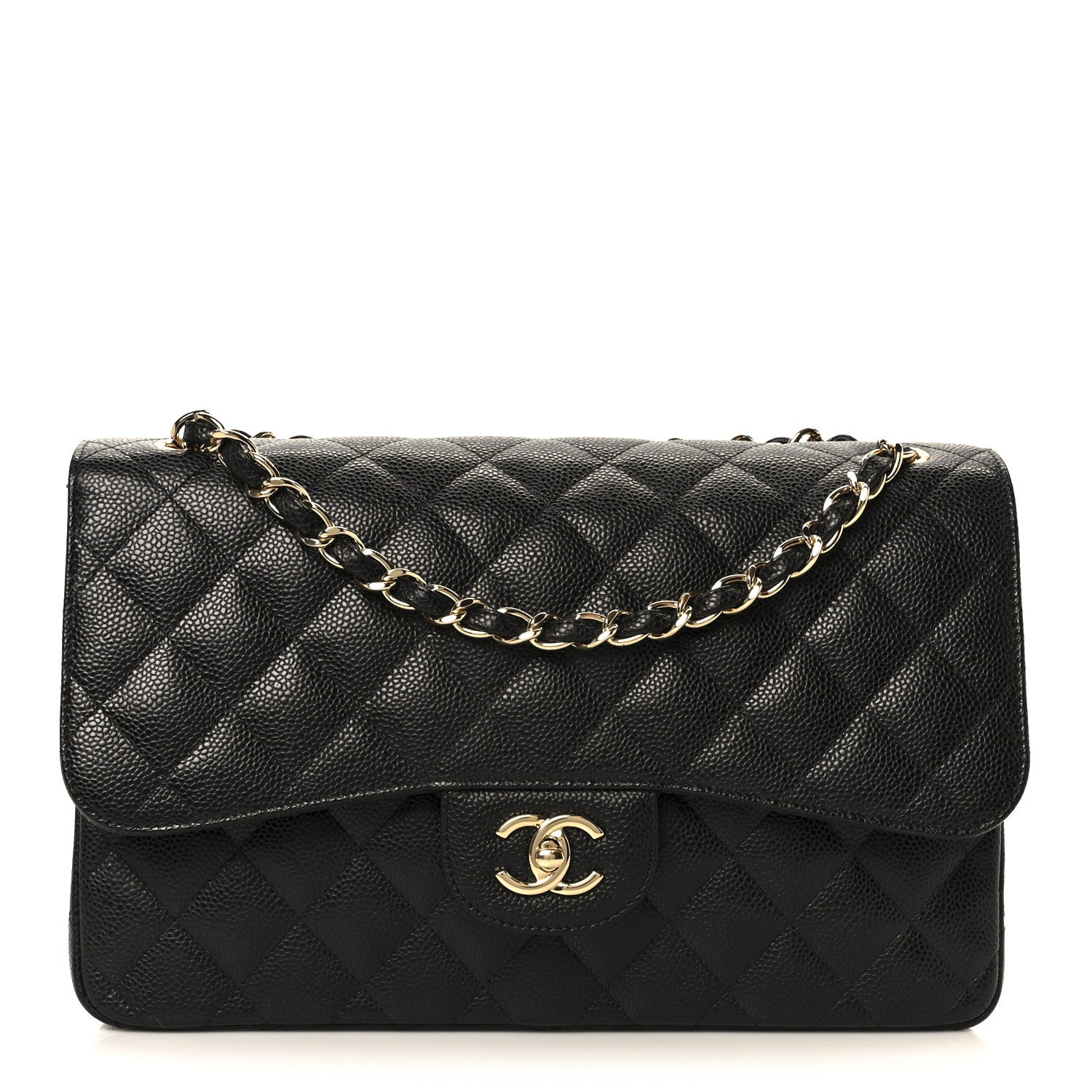 Caviar Quilted Jumbo Double Flap Black