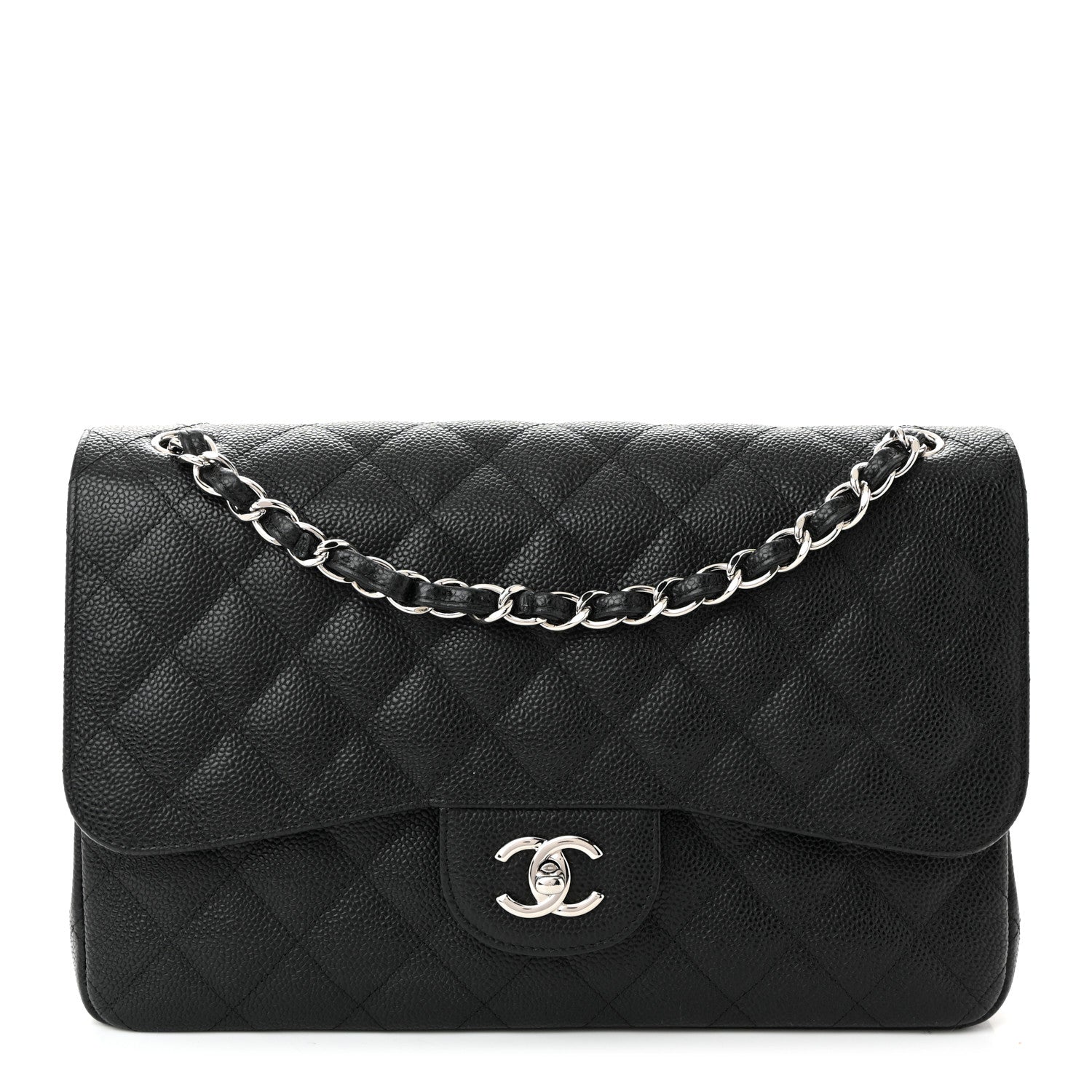 Caviar Quilted Jumbo Double Flap Black