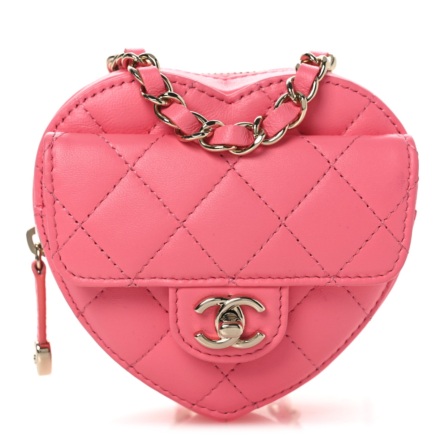Lambskin Quilted CC In Love Heart Waist Belt Bag With Chain Pink
