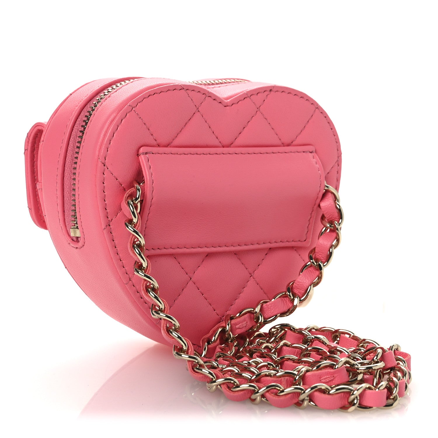 Lambskin Quilted CC In Love Heart Waist Belt Bag With Chain Pink — view 3