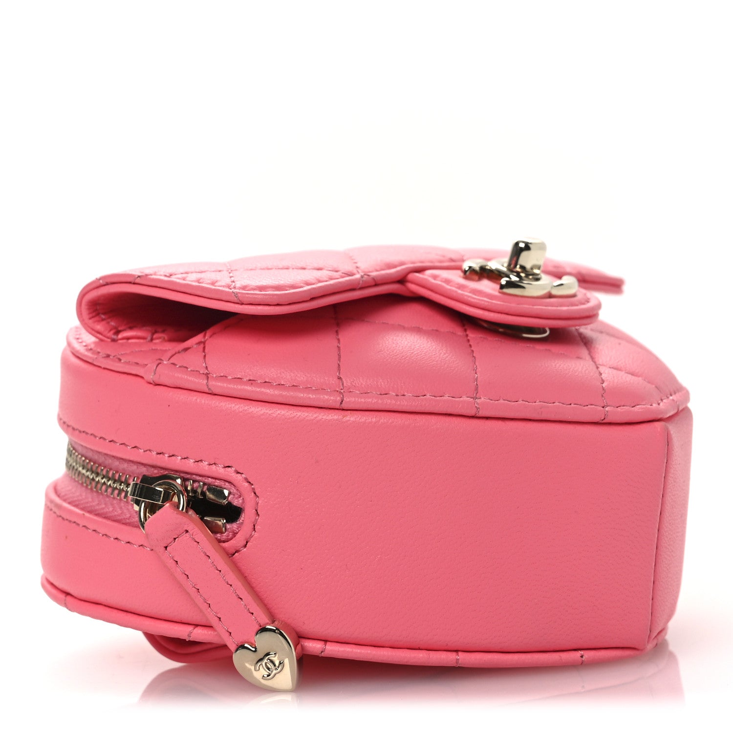 Lambskin Quilted CC In Love Heart Waist Belt Bag With Chain Pink — view 4
