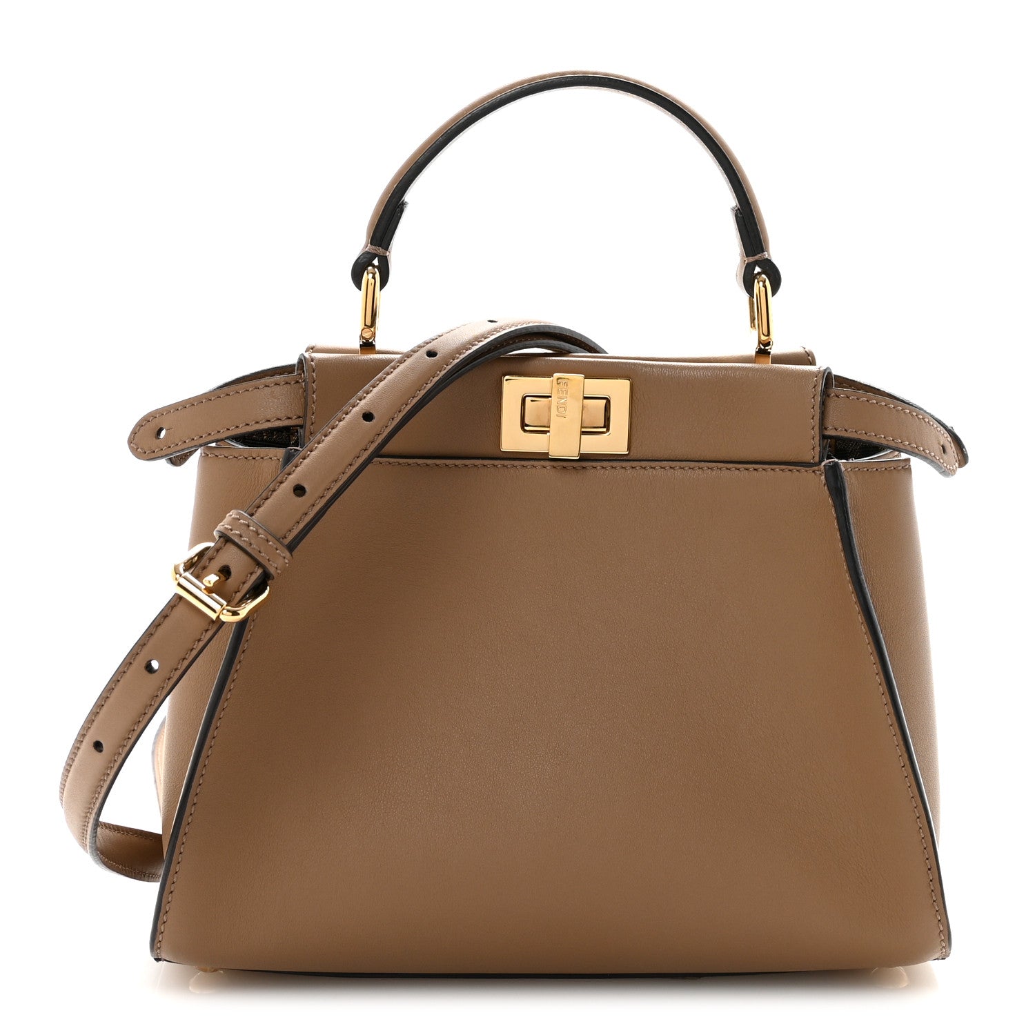 Vitello Seta Fabric Jacquard FF 1974 Mini Peekaboo Iconic Satchel Sand Tobacco Moro