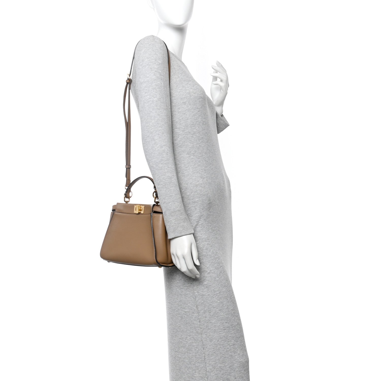 Vitello Seta Fabric Jacquard FF 1974 Mini Peekaboo Iconic Satchel Sand Tobacco Moro — view 2