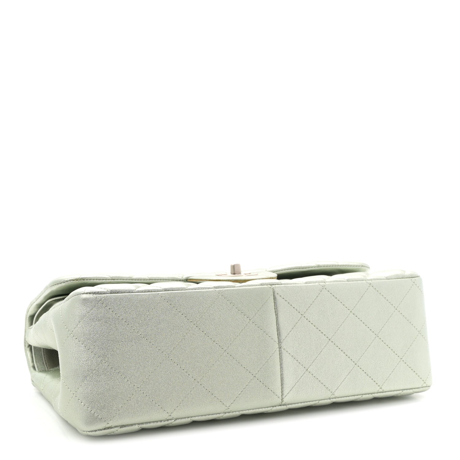 Metallic Lambskin Quilted Jumbo Double Flap Green — view 4