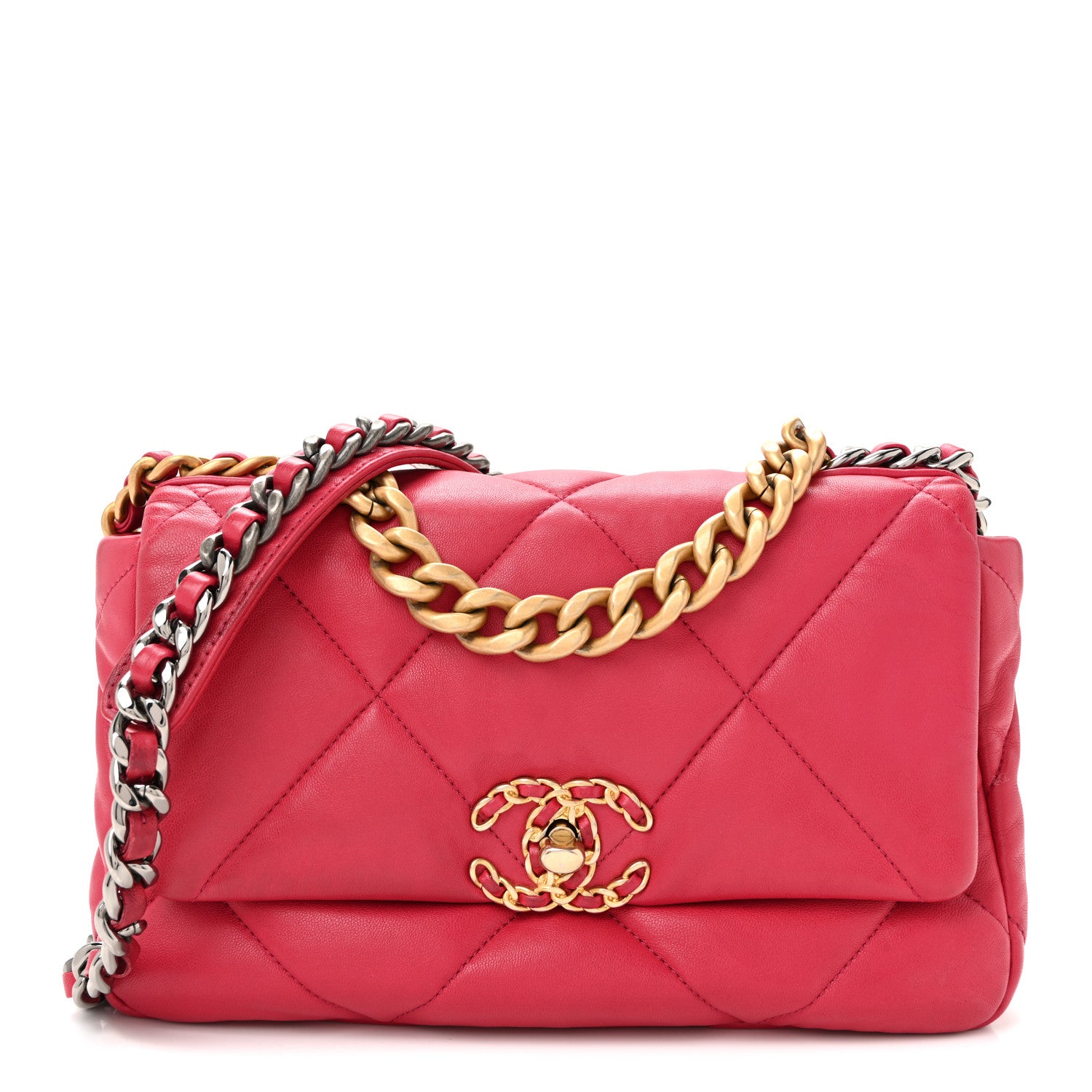 Lambskin Quilted Medium Chanel 19 Flap Dark Pink