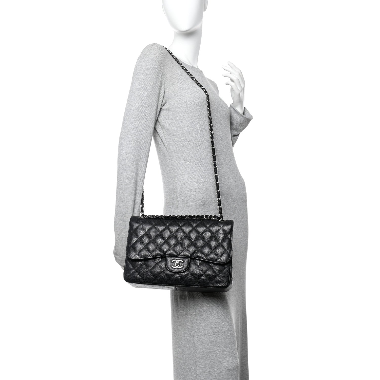 Caviar Quilted Jumbo Double Flap Black — view 2