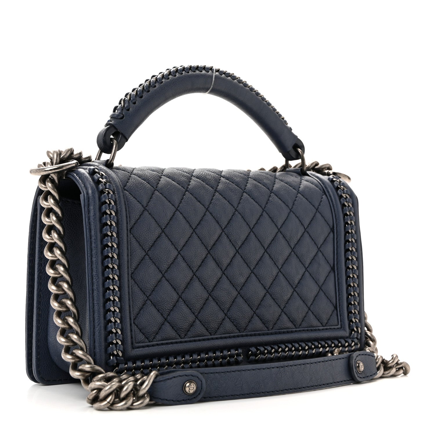Lambskin Quilted Medium Top Handle Boy Flap Blue — view 3
