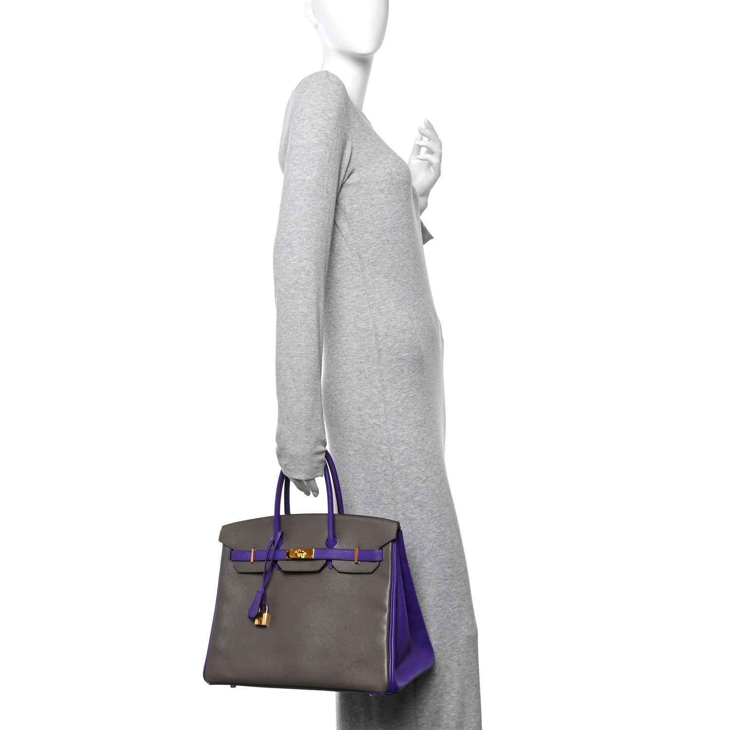 Epsom Bi-Color Horseshoe Birkin 35 Etain Crocus — view 3