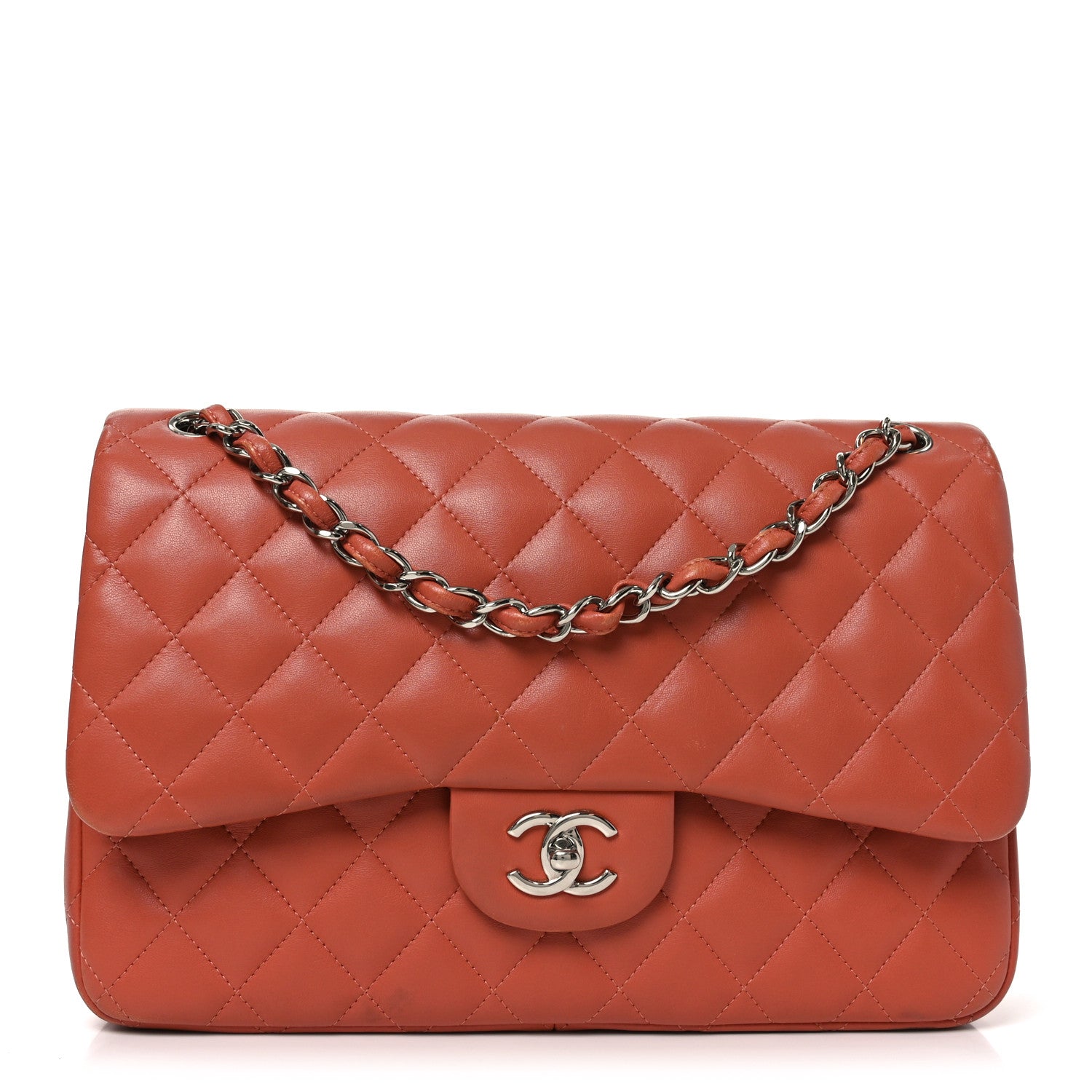 Lambskin Quilted Jumbo Double Flap Orange
