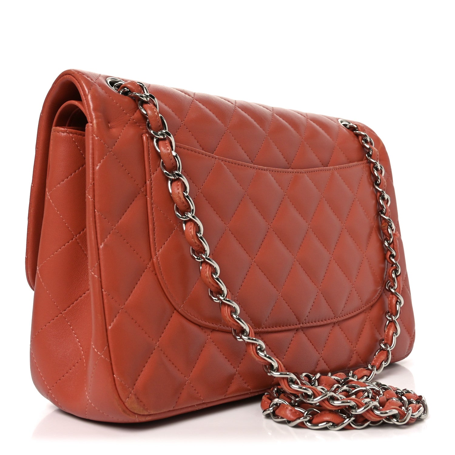 Lambskin Quilted Jumbo Double Flap Orange — view 3
