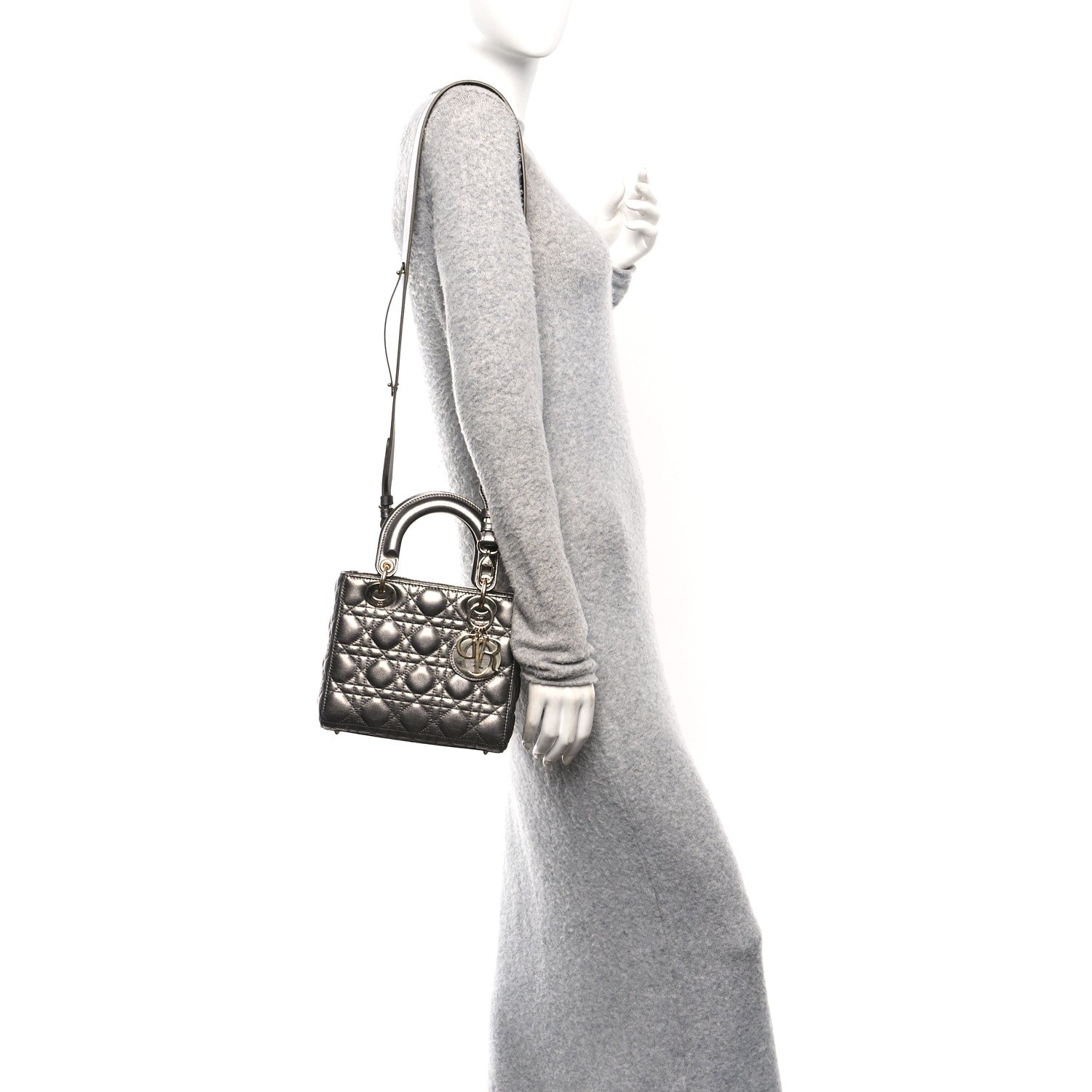 Metallic Lambskin Cannage Small My ABCDior Lady Dior Dark Silver — view 2