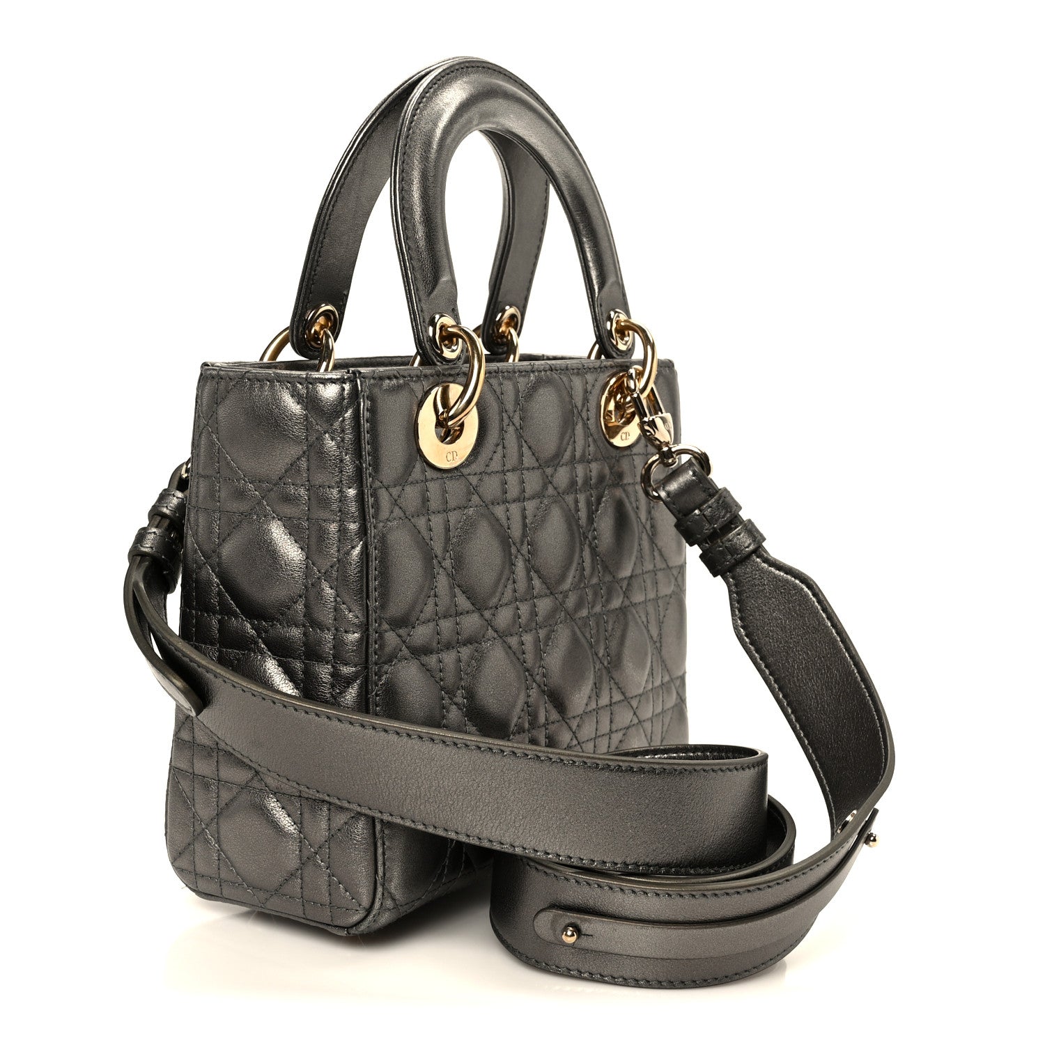 Metallic Lambskin Cannage Small My ABCDior Lady Dior Dark Silver — view 3