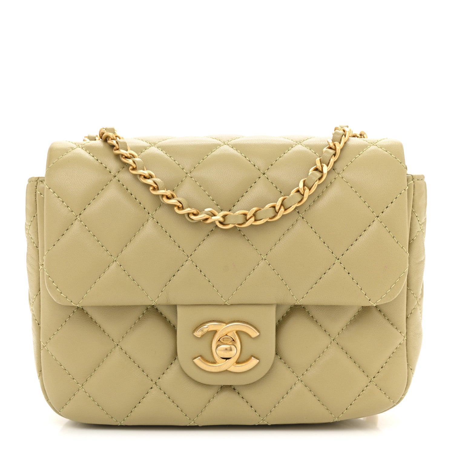 Lambskin Enamel Quilted Mini Coco Hearts Square Flap Light Green