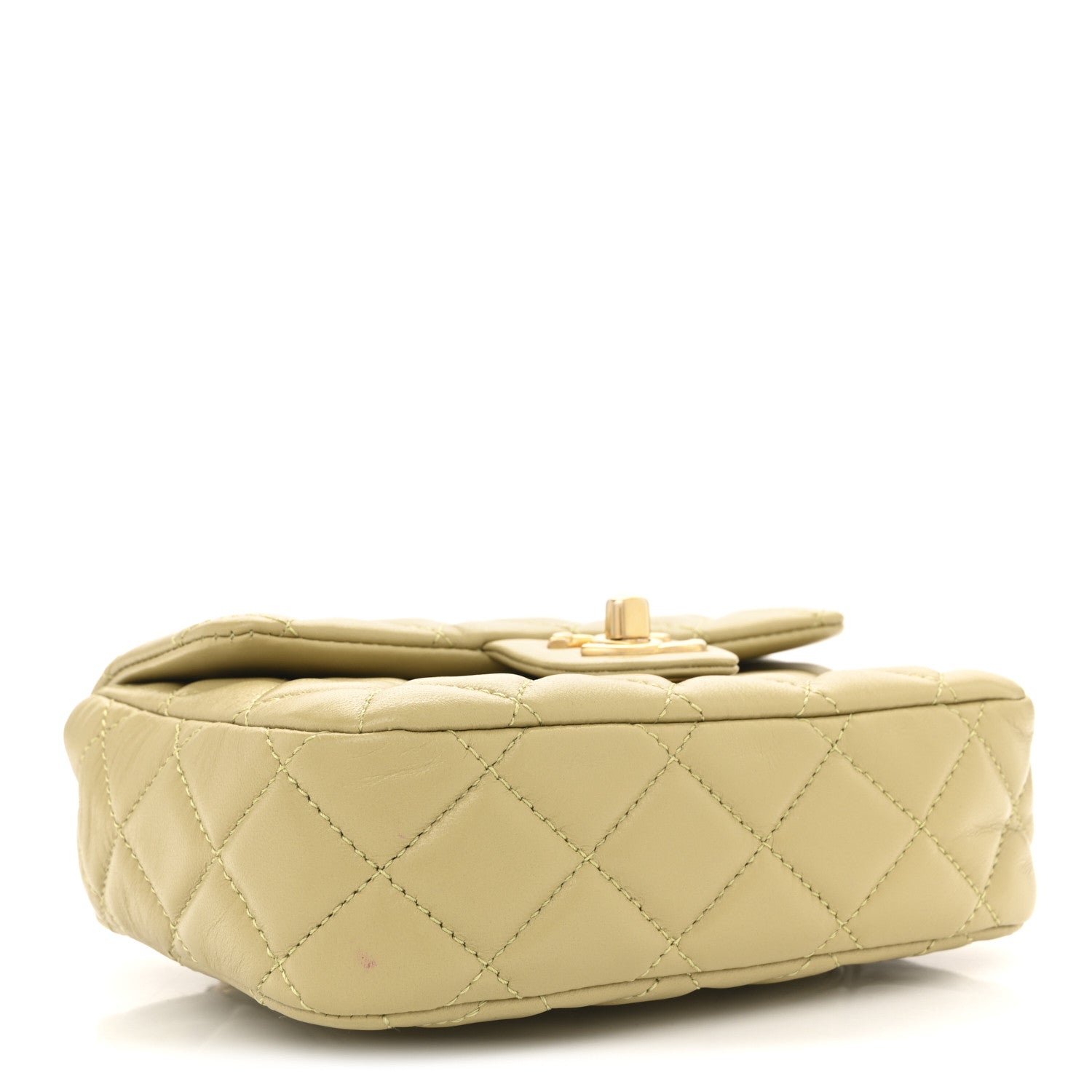 Lambskin Enamel Quilted Mini Coco Hearts Square Flap Light Green — view 4