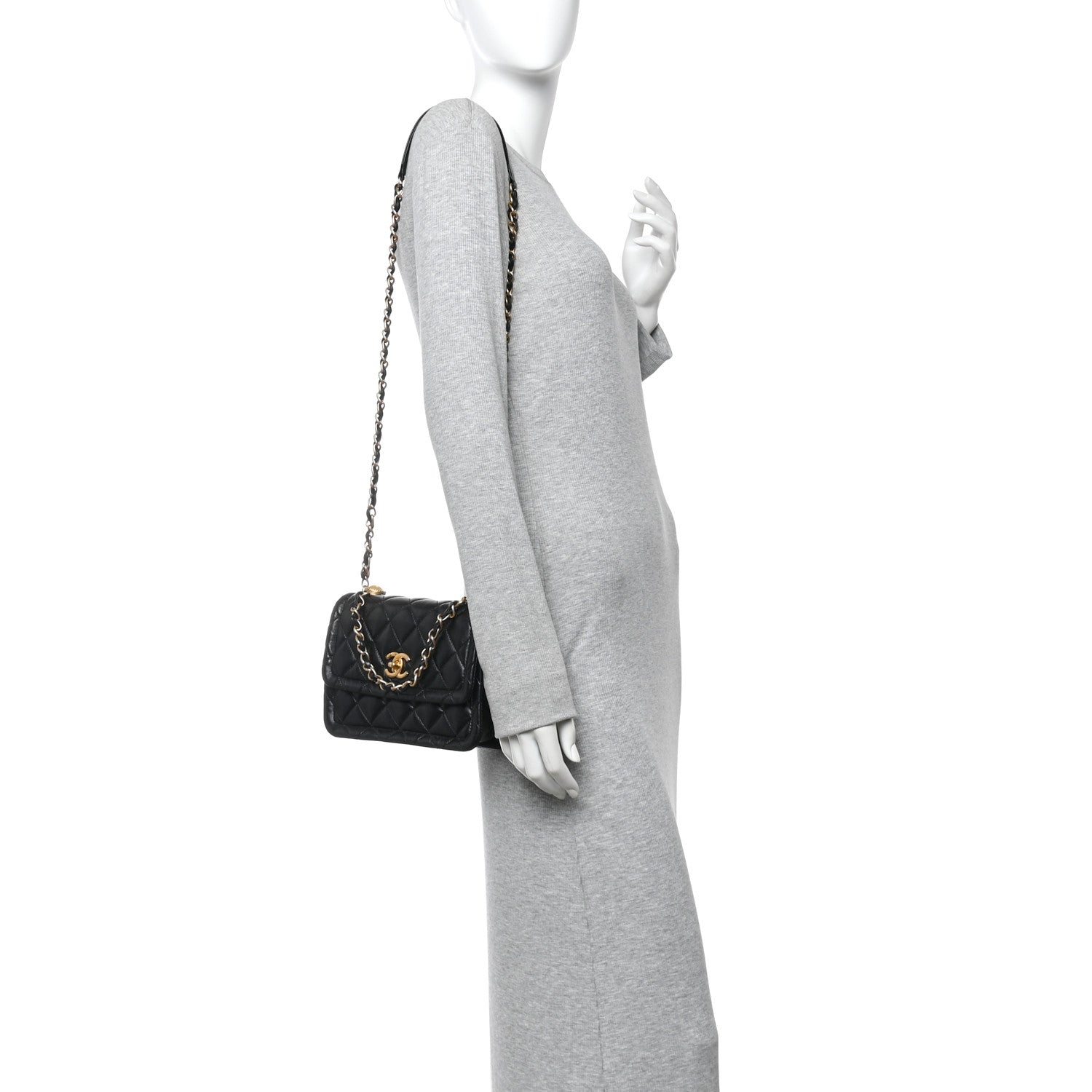 Shiny Lambskin Quilted Mini Flap Black — view 2