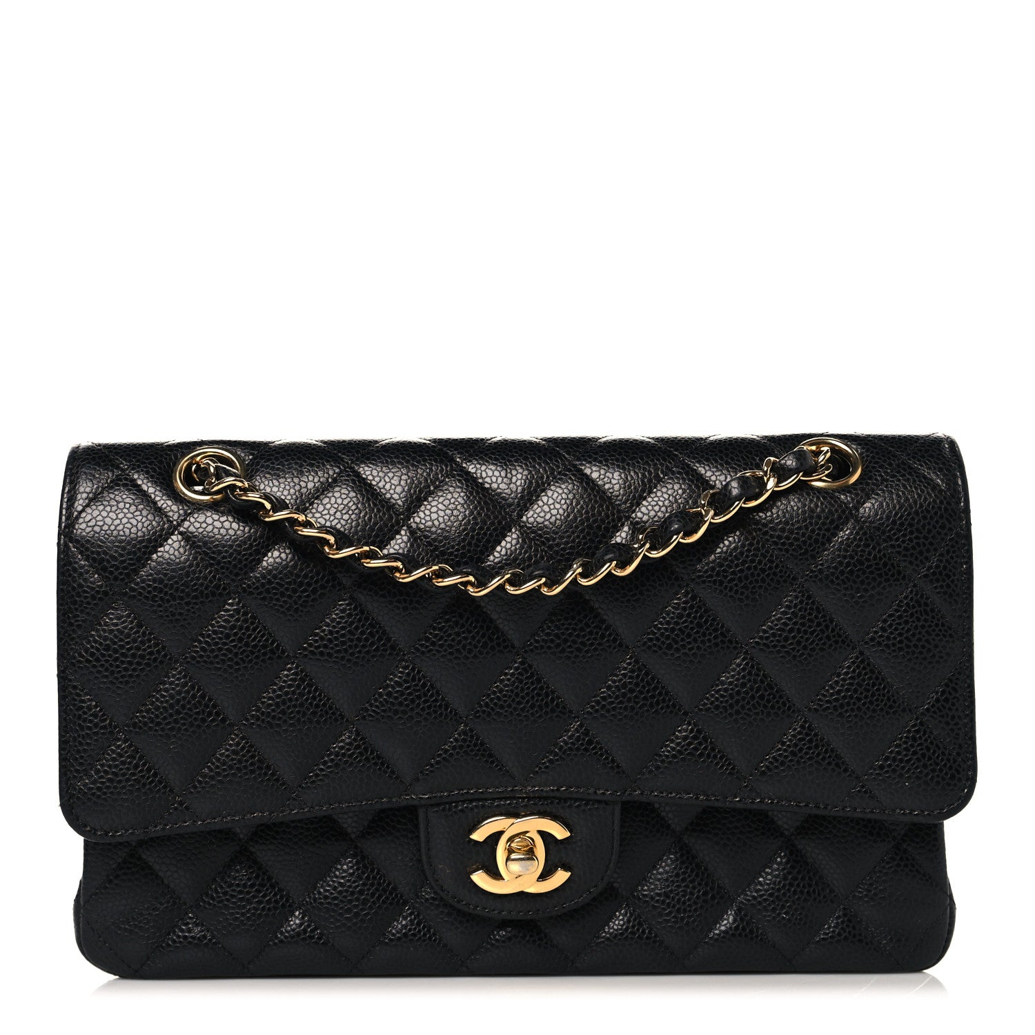 Caviar Quilted Medium Double Flap Black