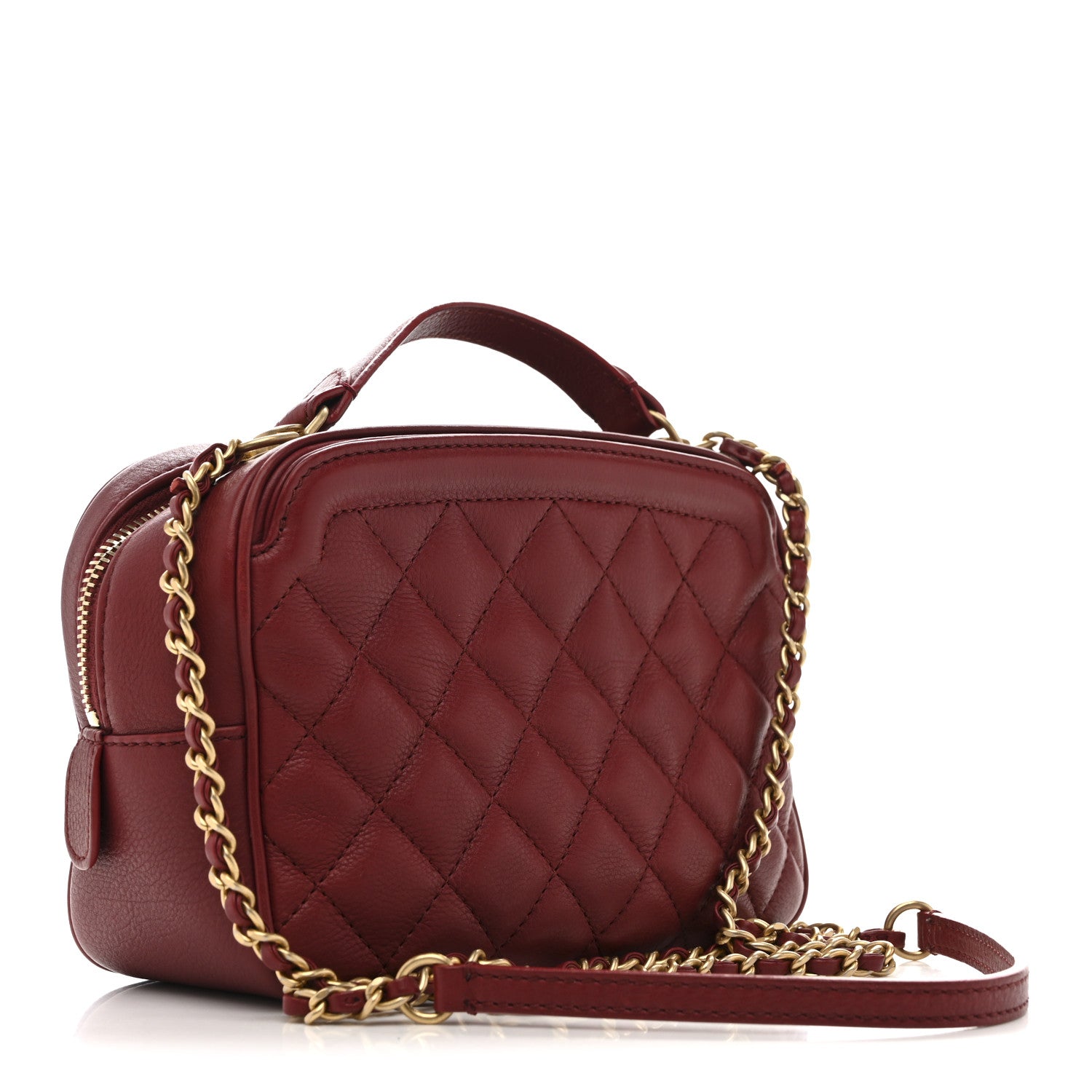 Calfskin Quilted CC Small Vanity Case Dark Red — view 3
