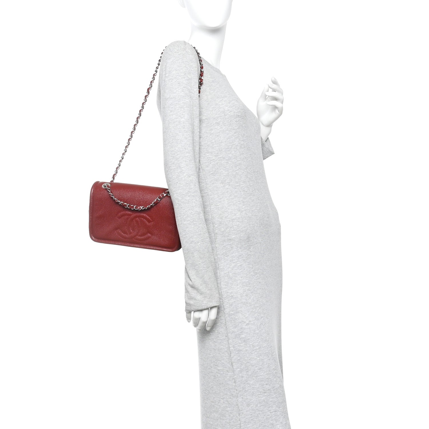Caviar Medium Timeless CC Flap Dark Red — view 2