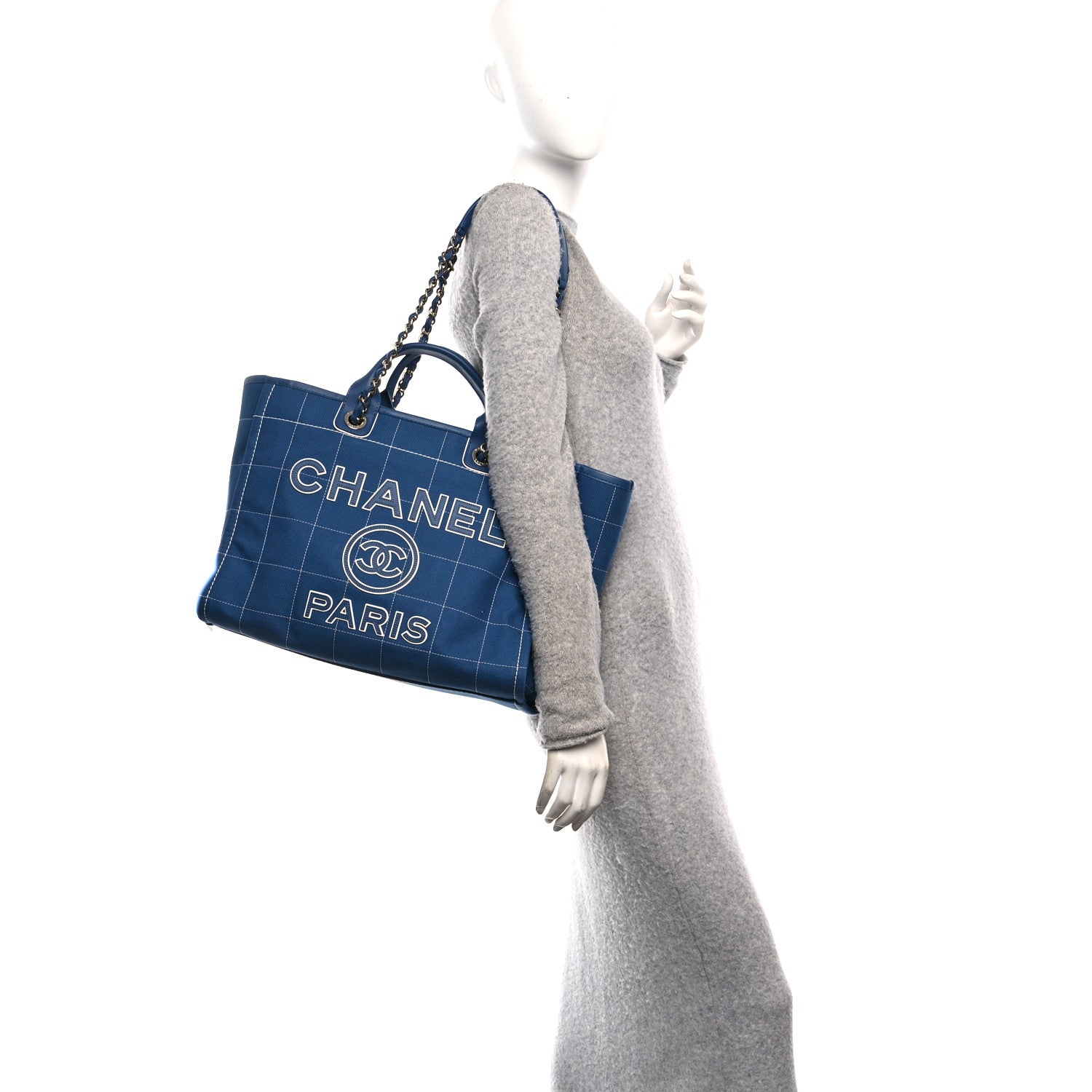 Cotton Medium Deauville Tote Blue White — view 2