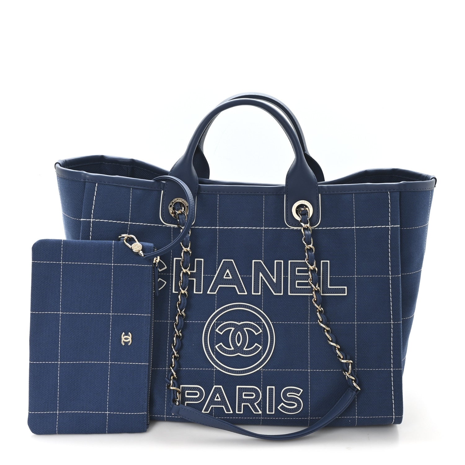 Cotton Medium Deauville Tote Blue White — view 3