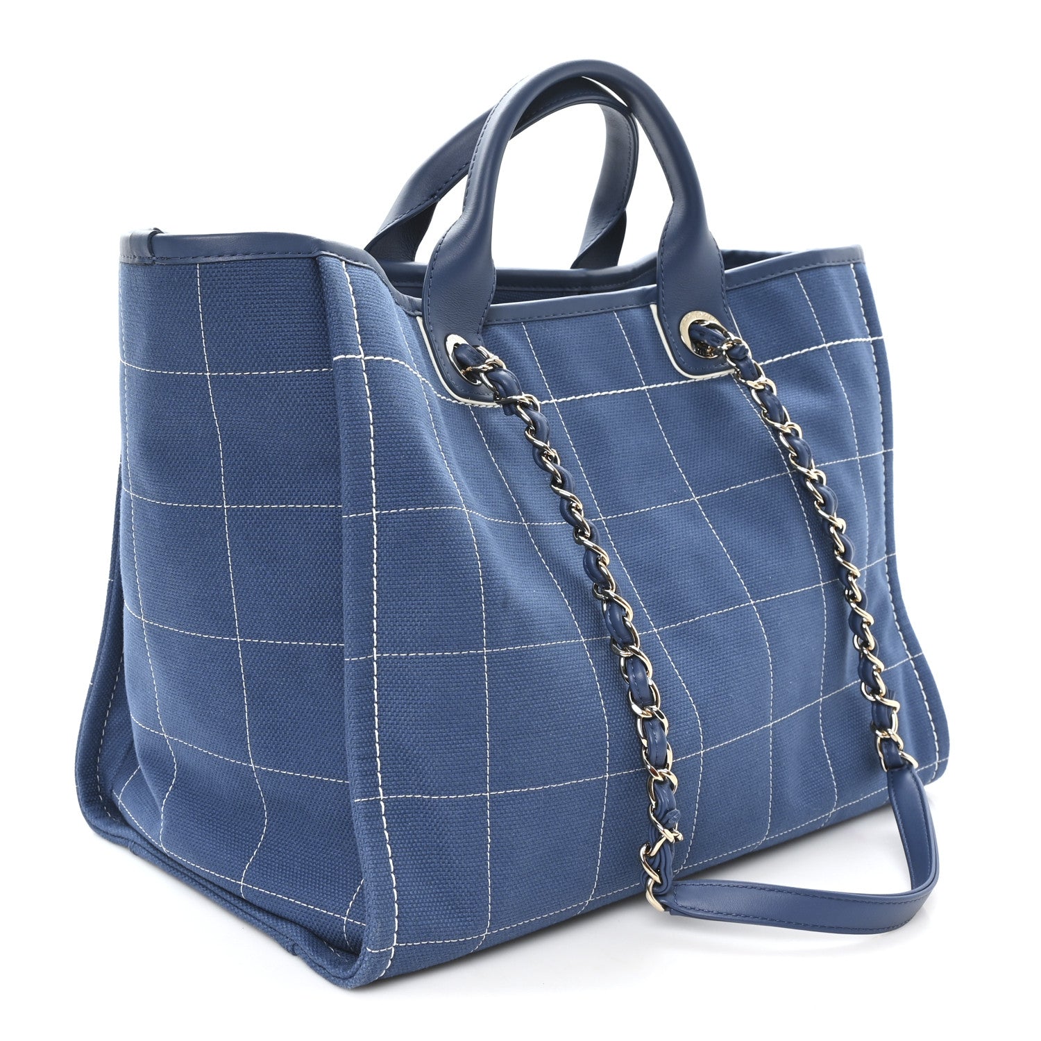 Cotton Medium Deauville Tote Blue White — view 4
