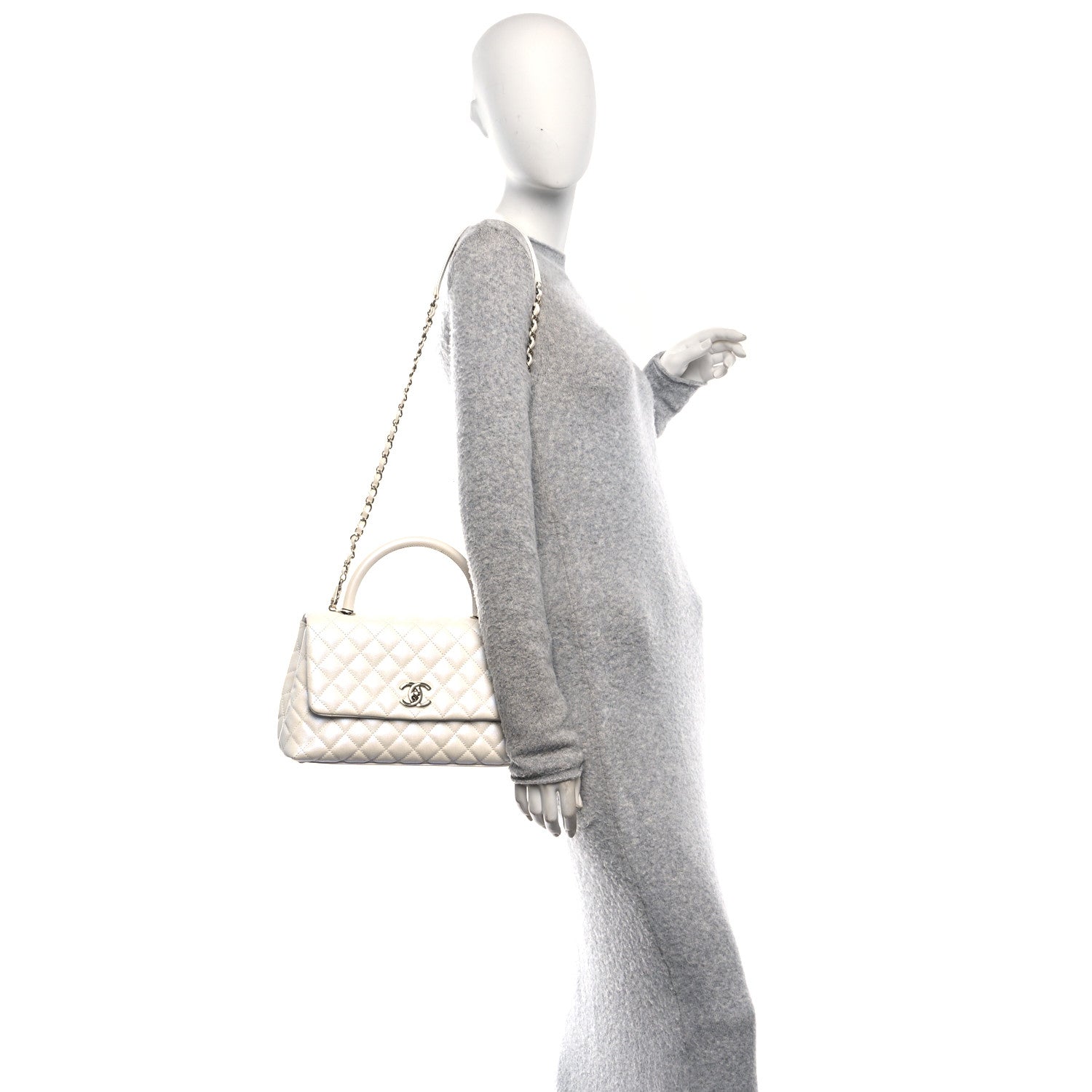 Iridescent Caviar Quilted Small Coco Handle Flap White — view 2