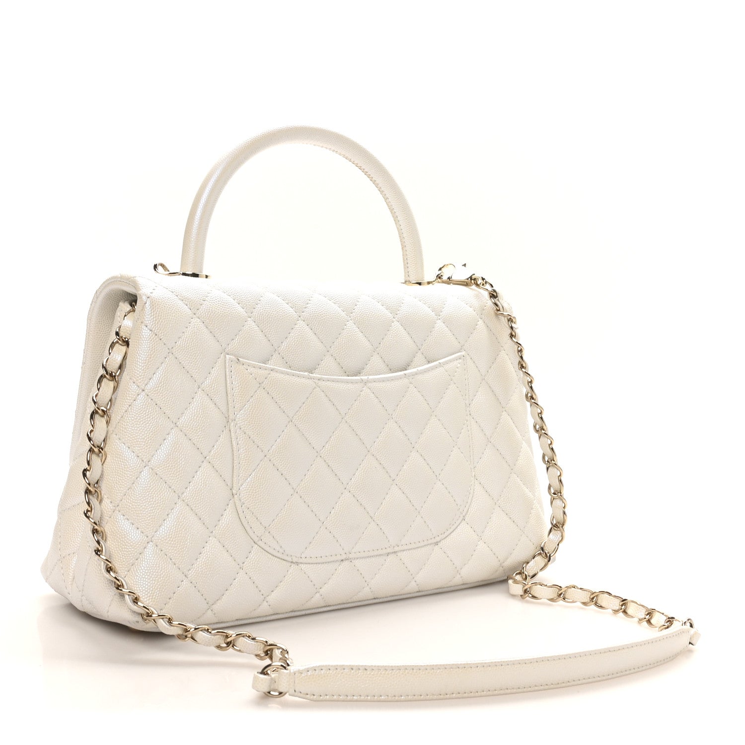 Iridescent Caviar Quilted Small Coco Handle Flap White — view 3