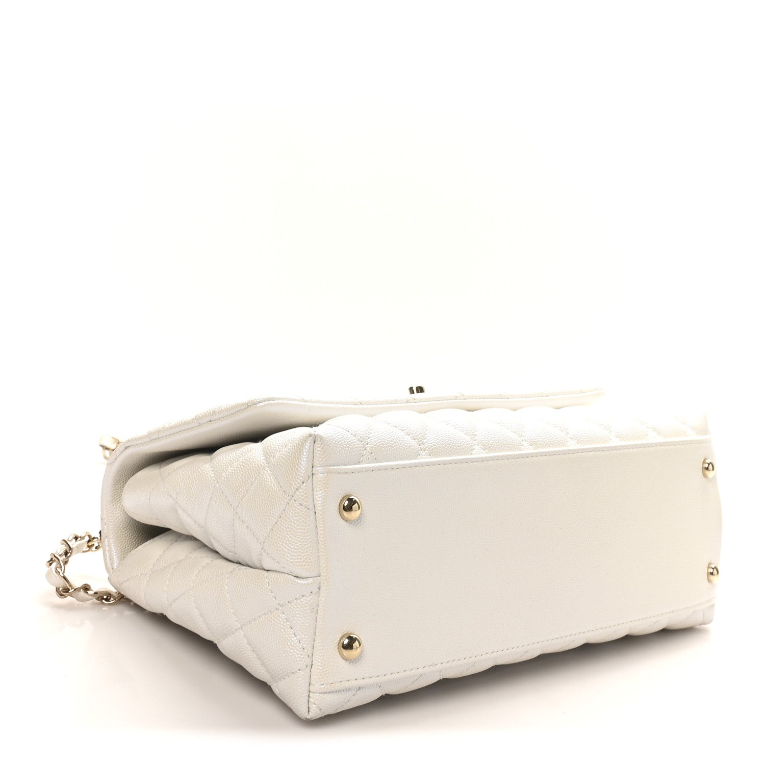 Iridescent Caviar Quilted Small Coco Handle Flap White — view 4