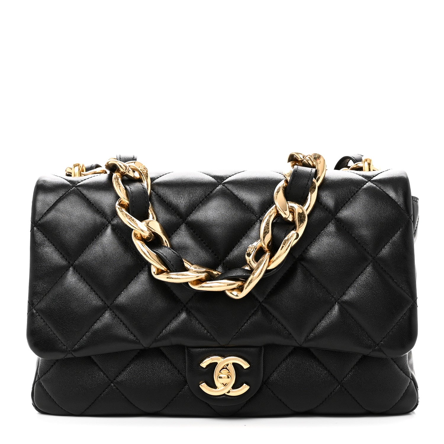 Lambskin Quilted Large CC Funky Town Flap Black