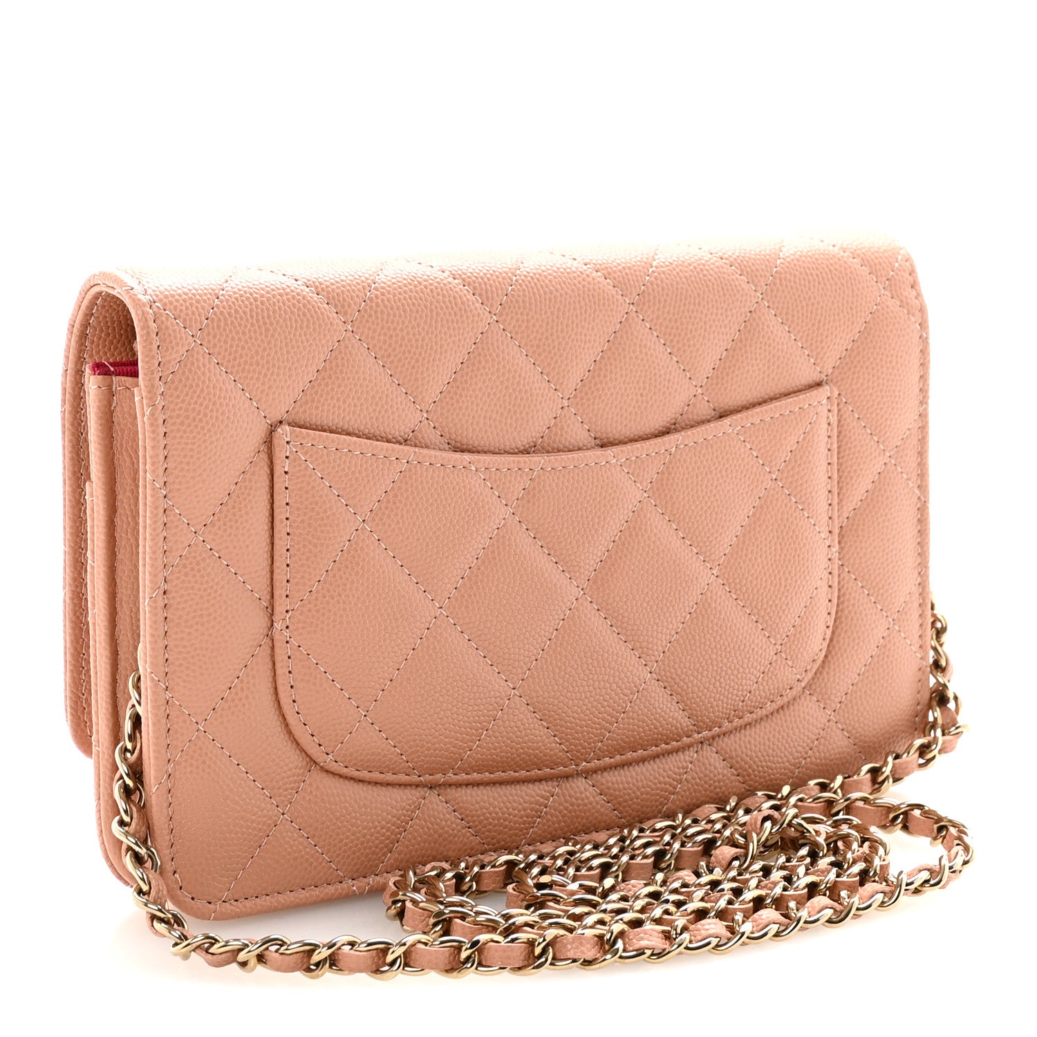 Caviar Quilted Perforated Metal CC Wallet On Chain WOC Beige — view 3