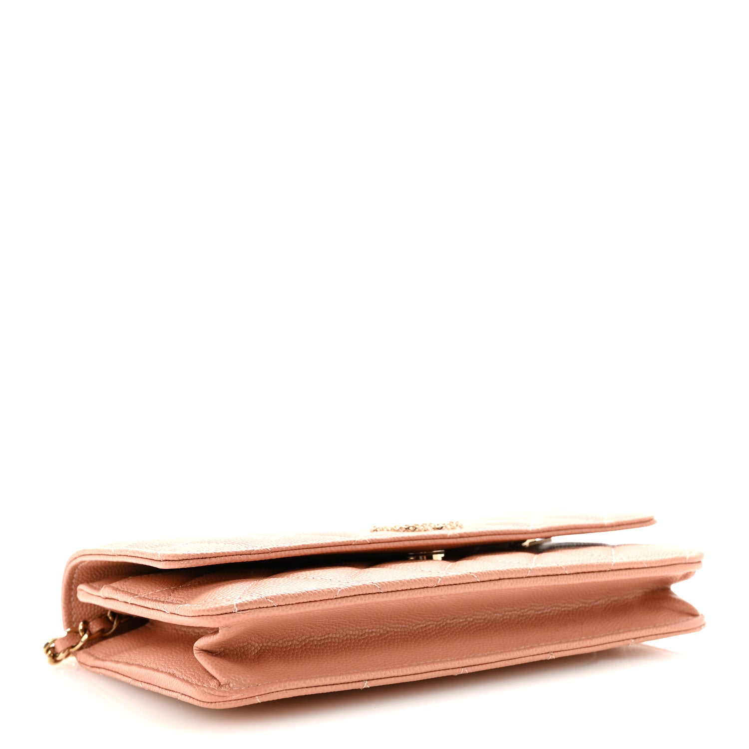 Caviar Quilted Perforated Metal CC Wallet On Chain WOC Beige — view 4