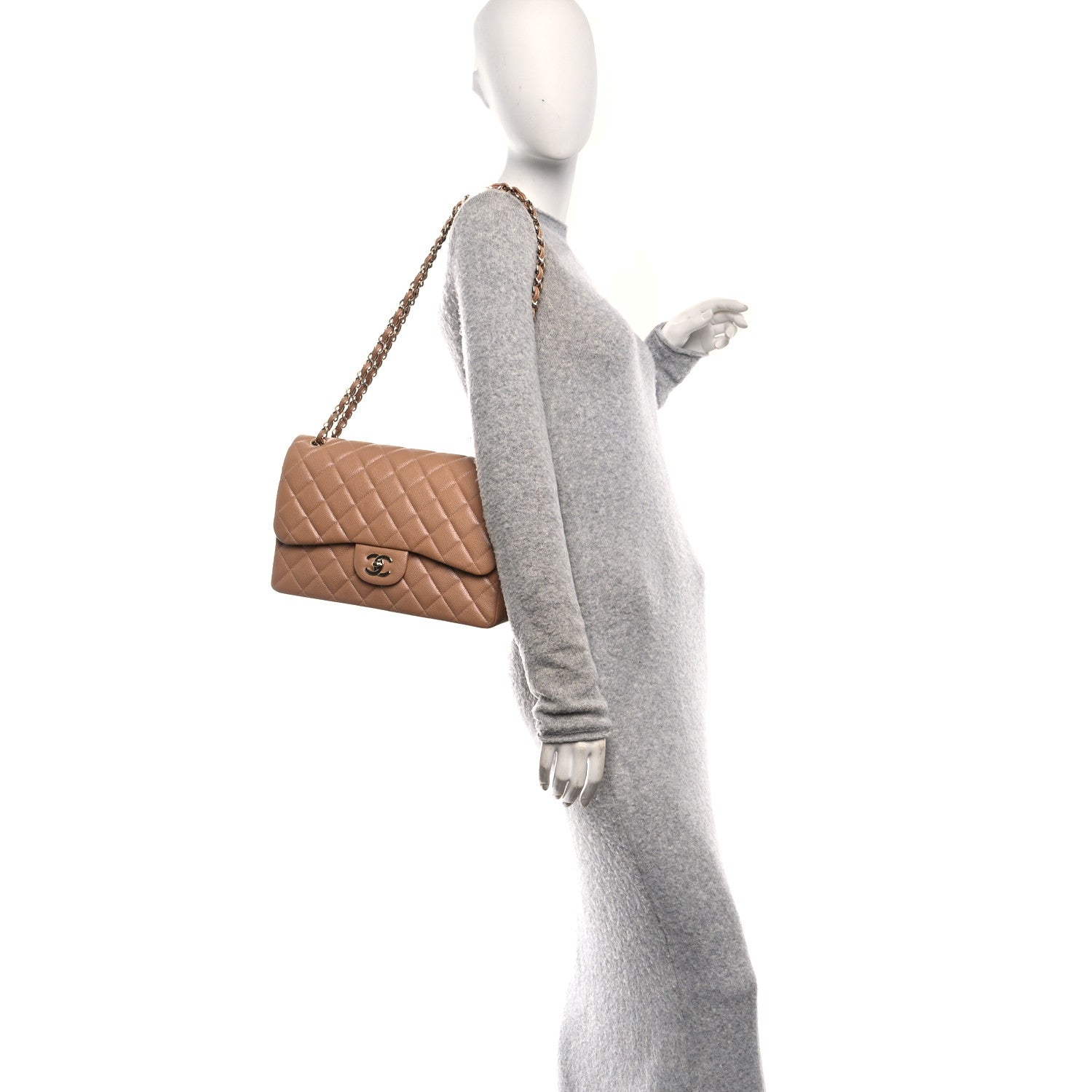 Caviar Quilted Jumbo Double Flap Beige — view 2