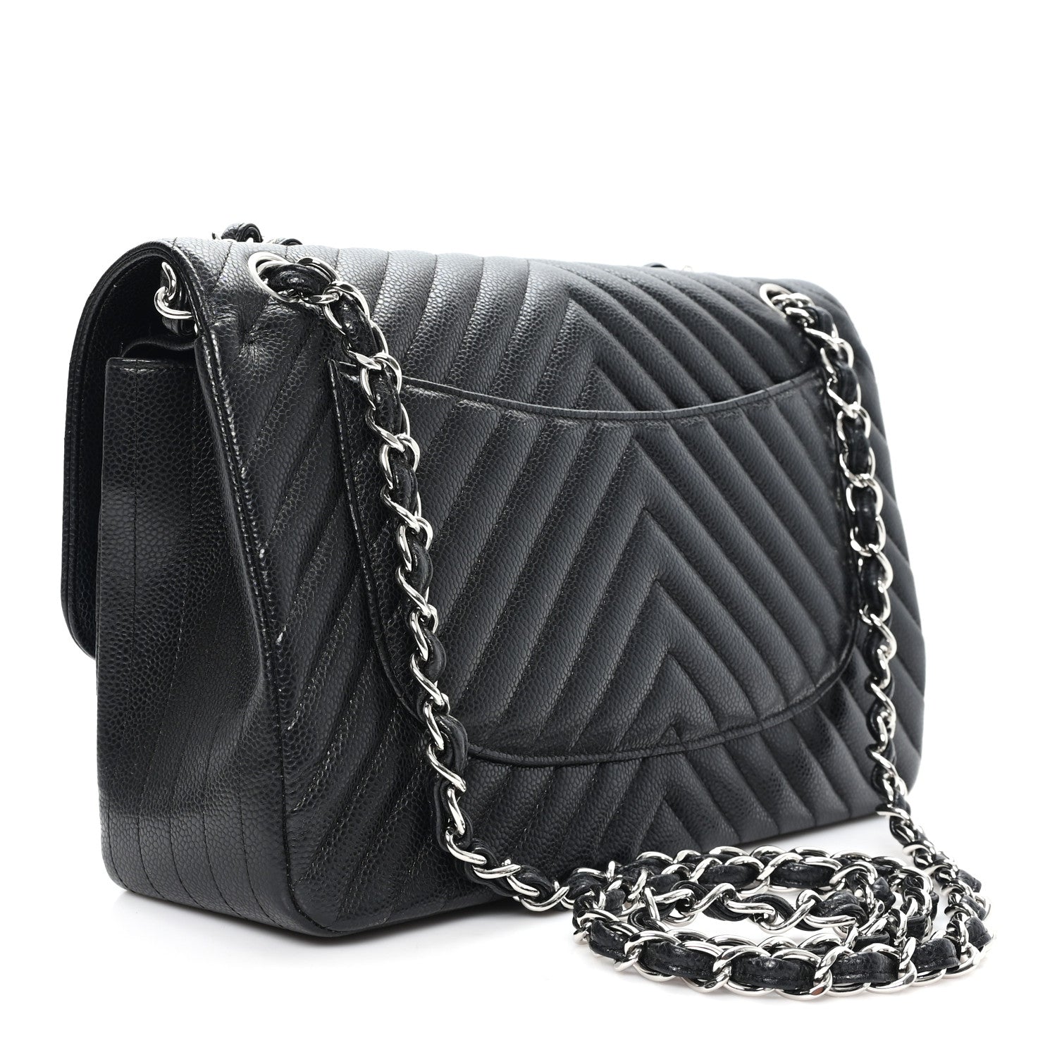 Caviar Chevron Quilted Jumbo Double Flap Black — view 3