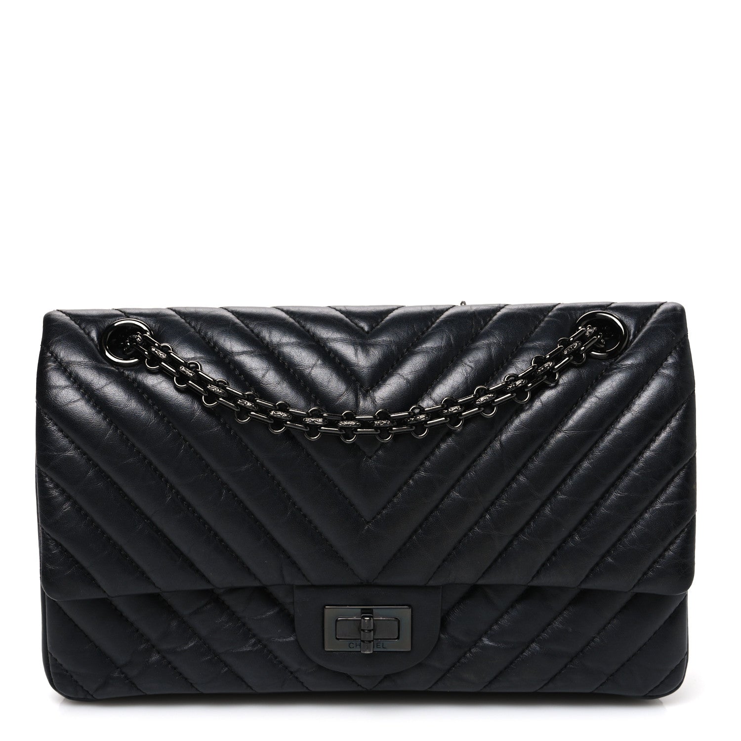 Aged Calfskin Chevron Quilted 2.55 Reissue 225 Flap So Black
