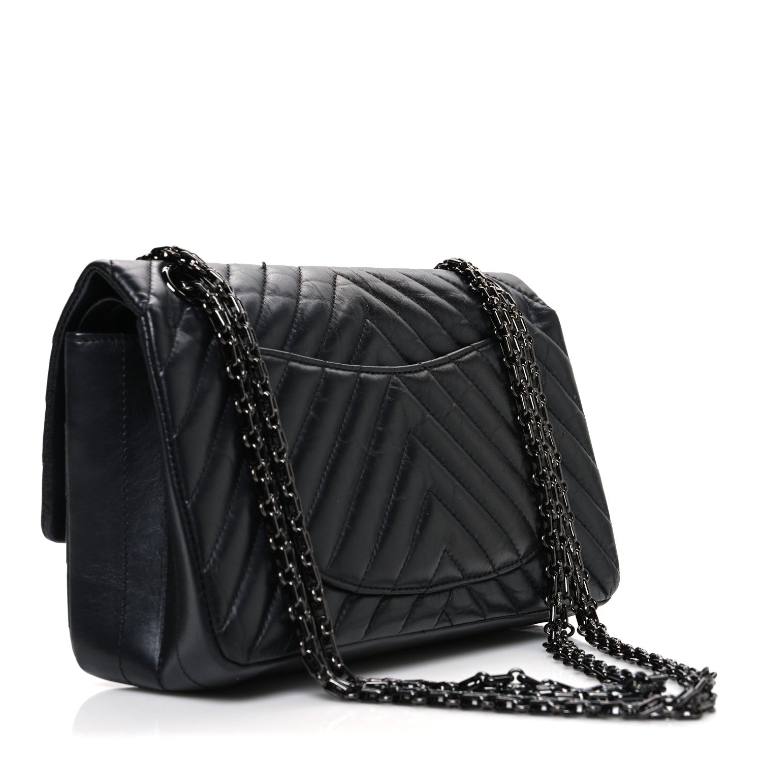 Aged Calfskin Chevron Quilted 2.55 Reissue 225 Flap So Black — view 3