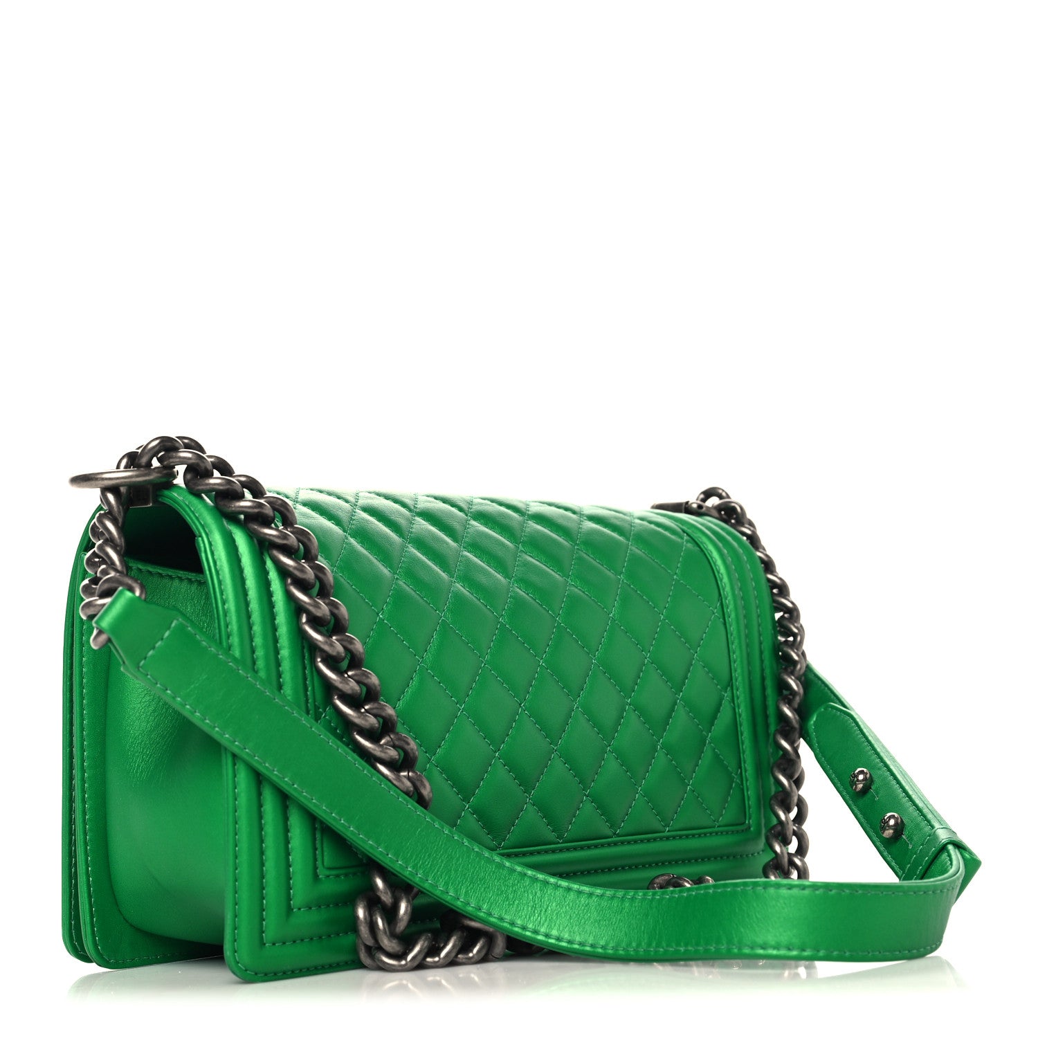 Metallic Calfskin Quilted Medium Boy Flap Green — view 3