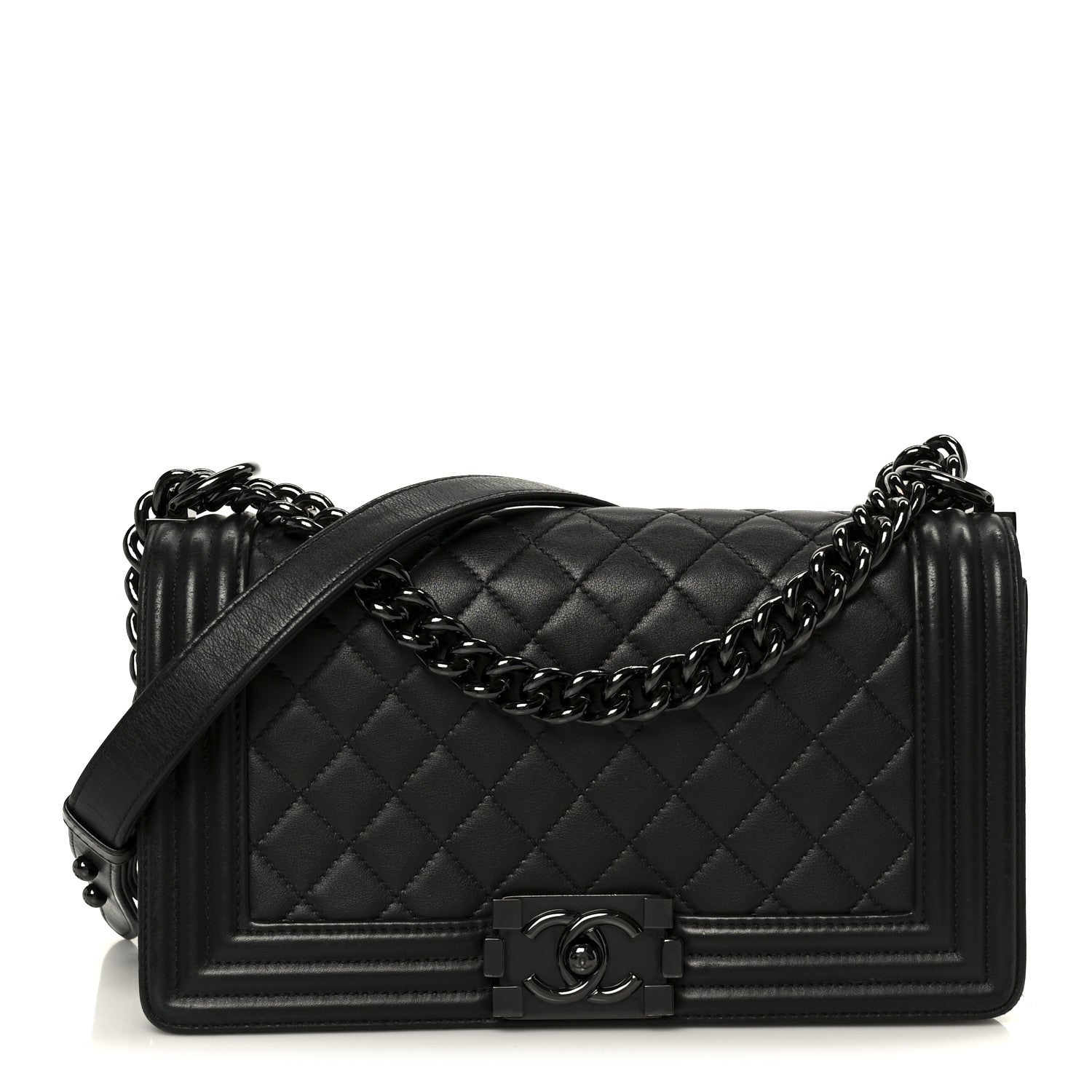Calfskin Quilted Medium Boy Flap So Black